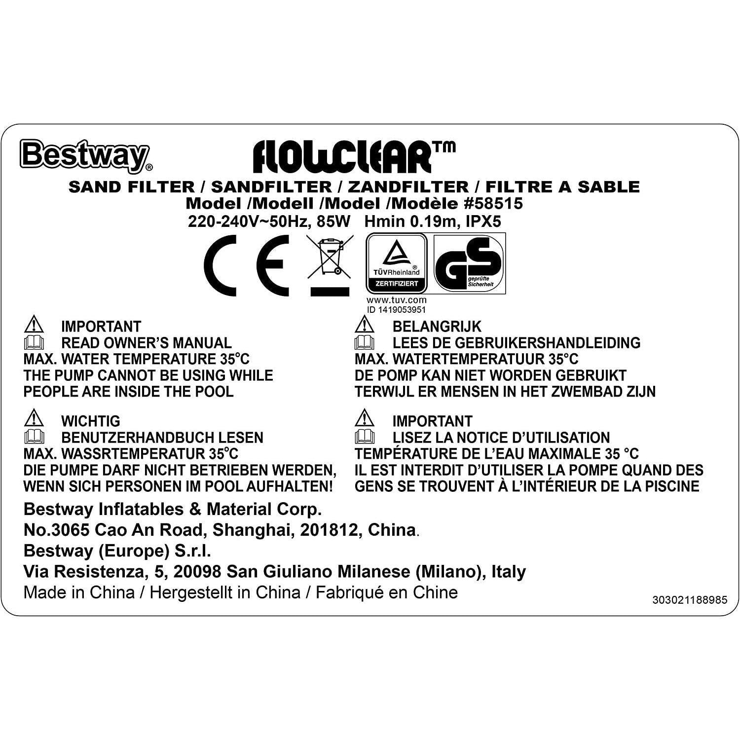 Bestway Bestway Flowclear 58515 Sand Filter Pump 800 gal