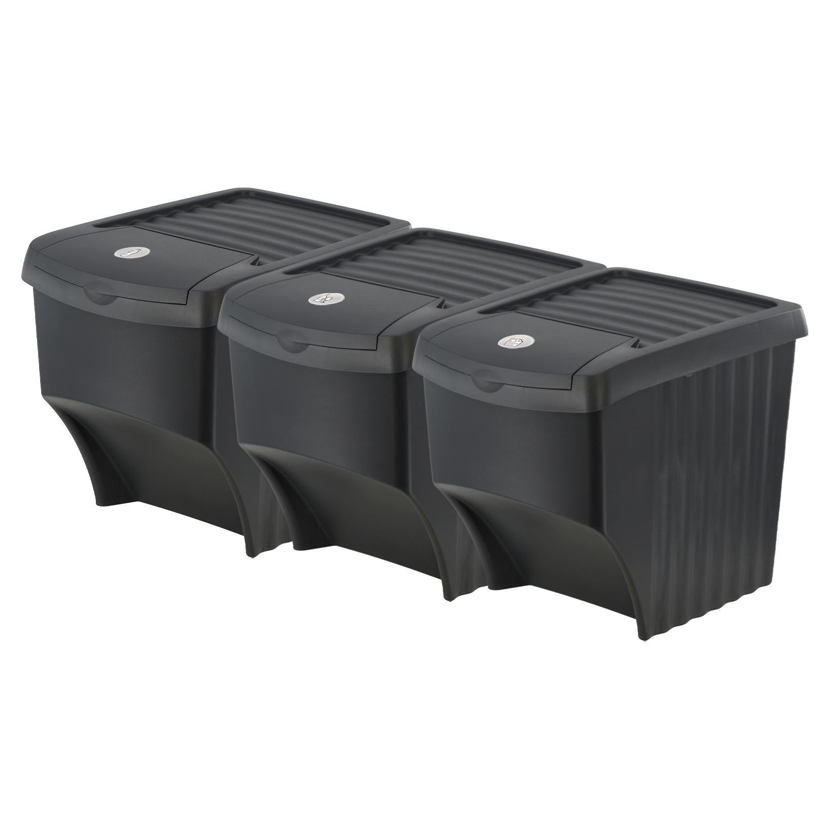 Geezy 25 L set of 3 Large Plastic Waste Recycling Bin With Lids