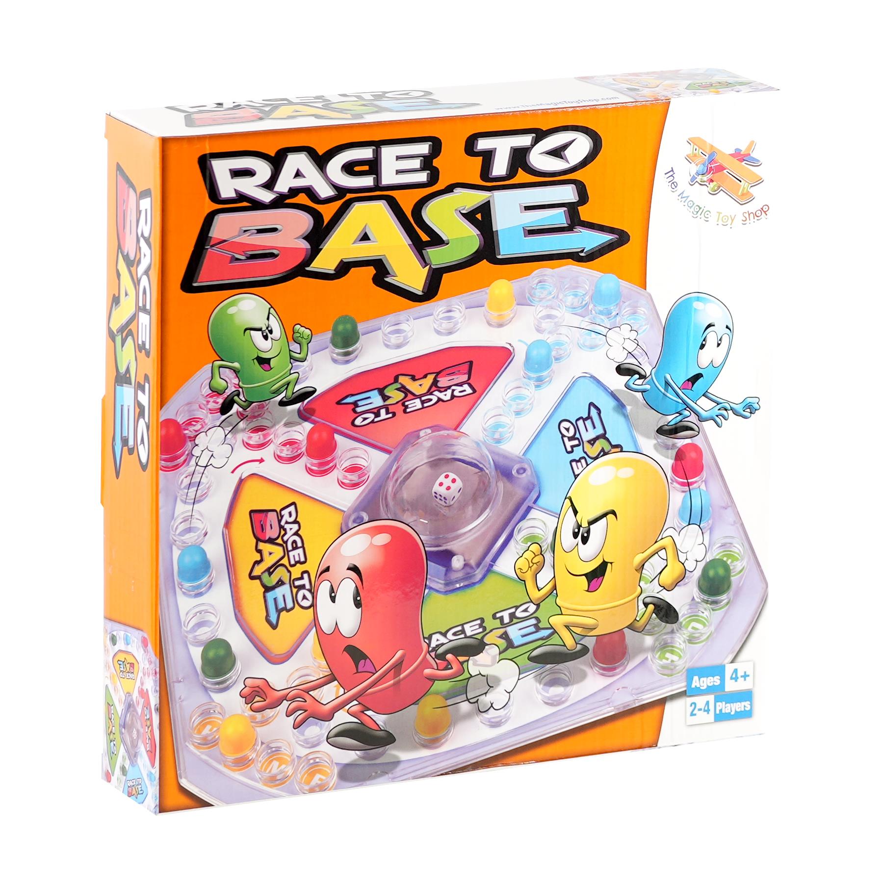 Colorful board game box showing racetrack, character tokens, and various playing pieces.