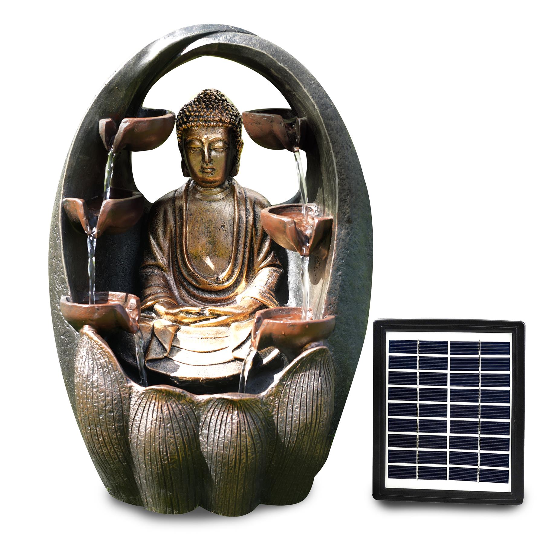 GEEZY Golden Buddha Solar Water Feature Outdoor With LED