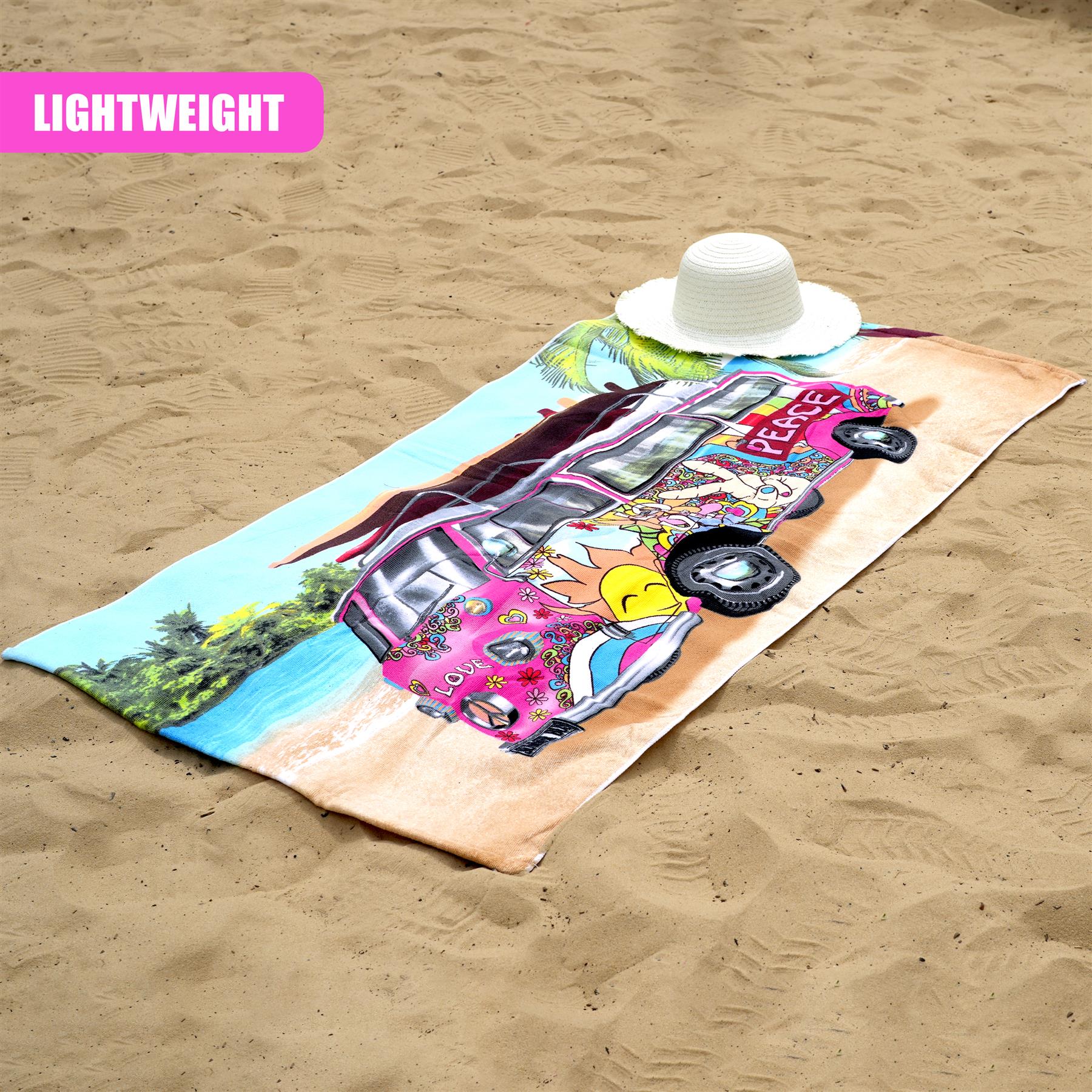 Pink Summer Bus Design Large Towel