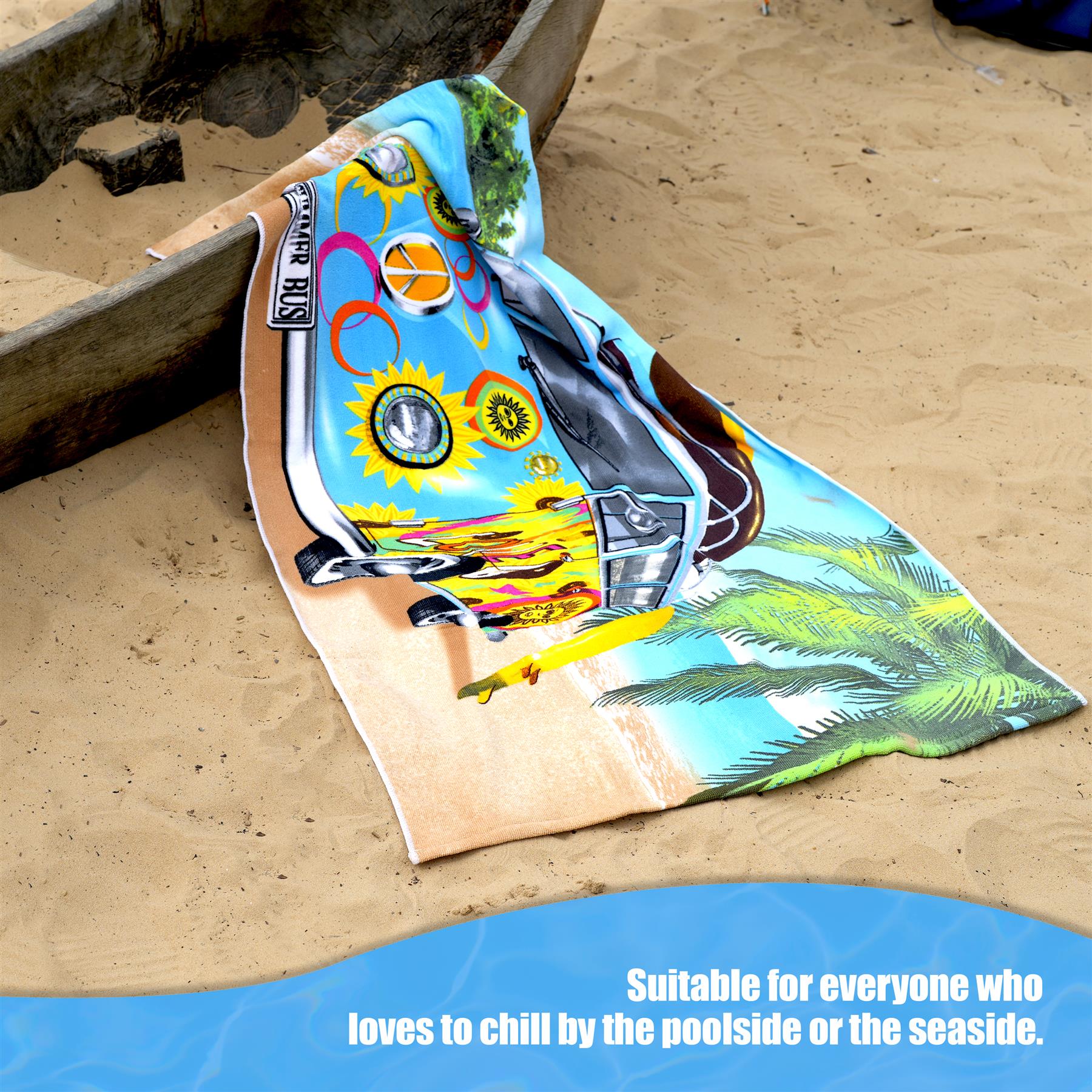 Blue Summer Bus Design Large Towel