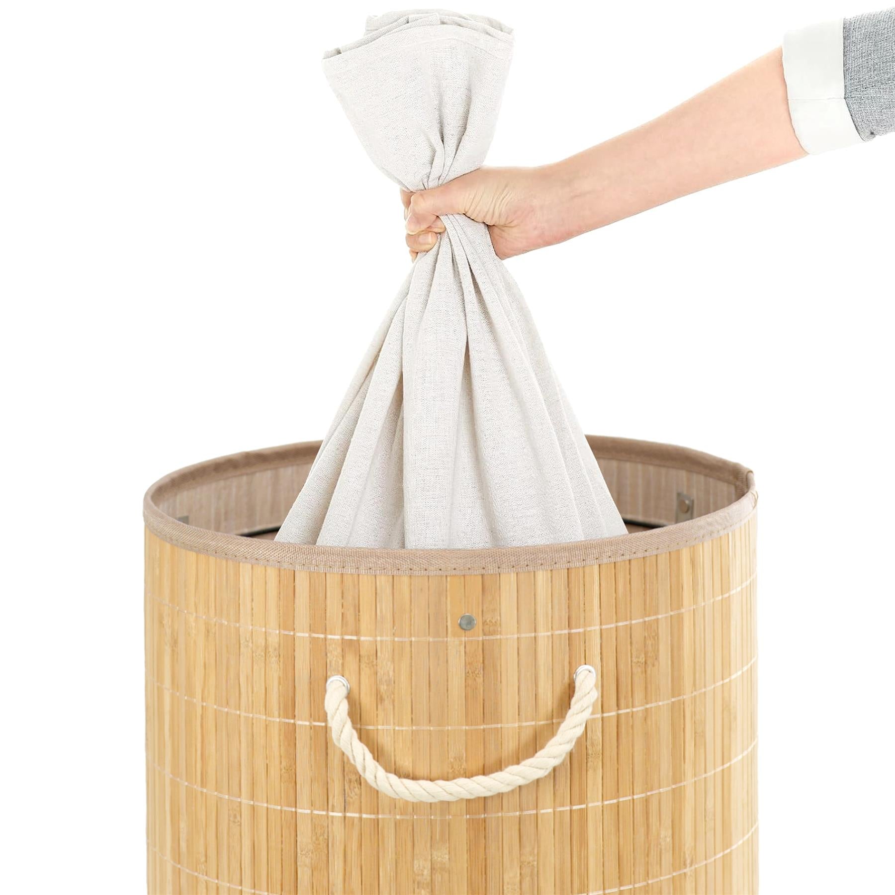 Round Bamboo Laundry Hamper 48L