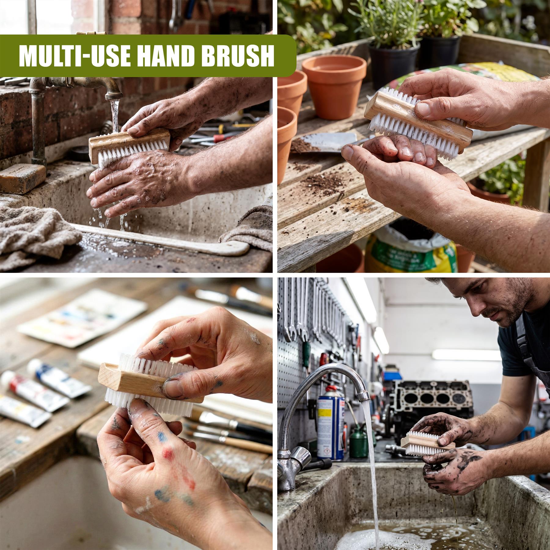 Wooden Double Sided Nail Brushes with Firm Bristles