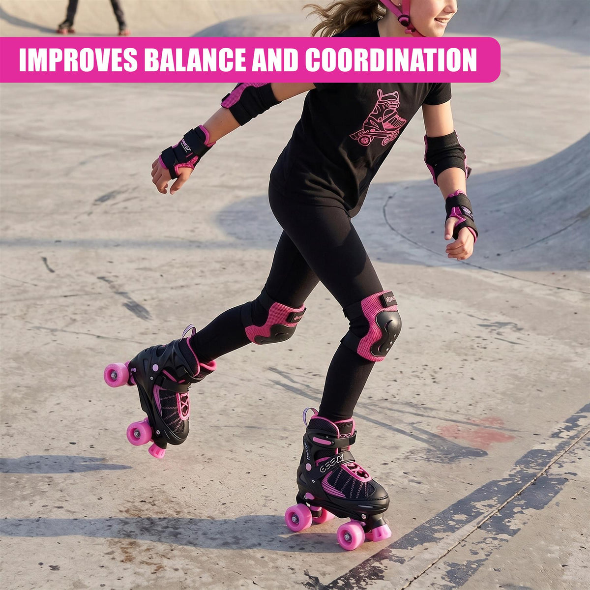 Black & Pink Kids Adjustable Roller Skates