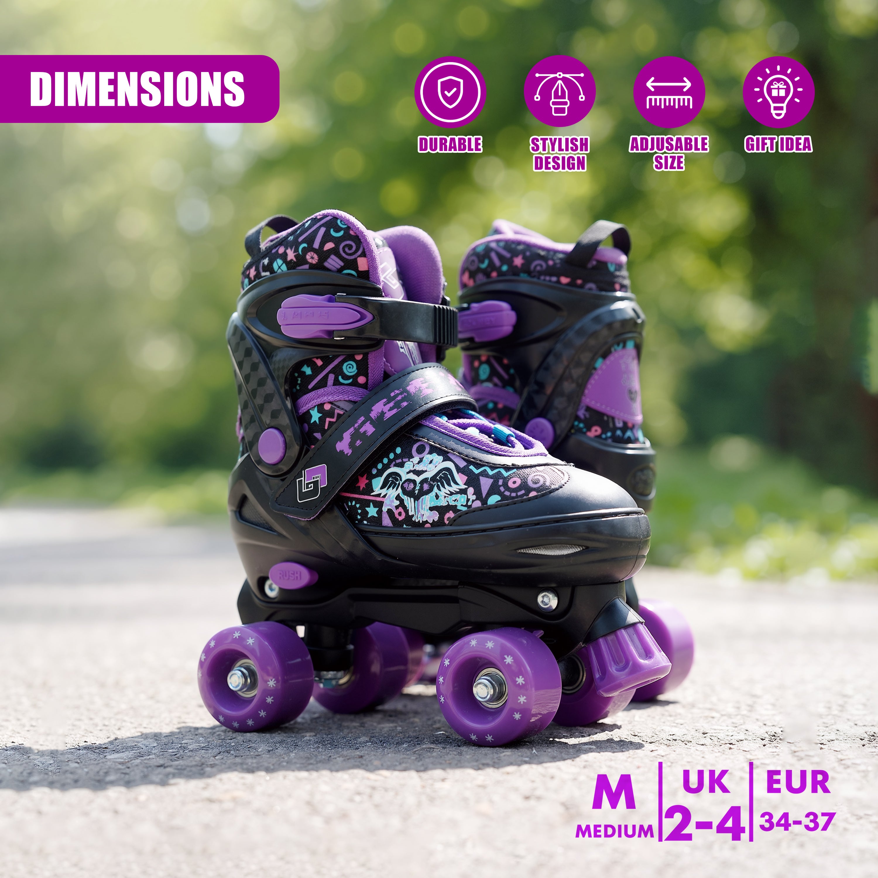 Black & Purple Kids Adjustable Roller Skates