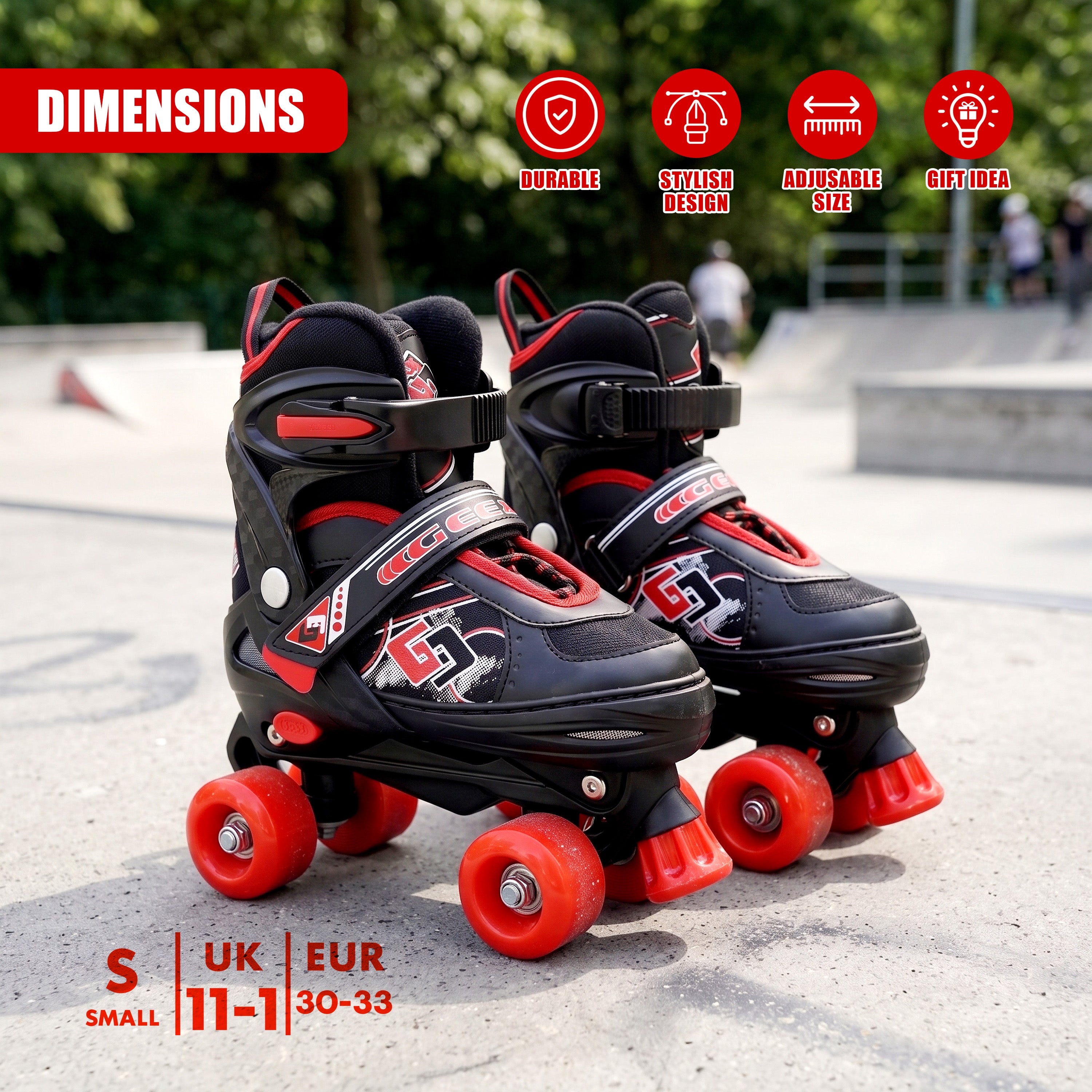 Black & Red Kids Adjustable Roller Skates