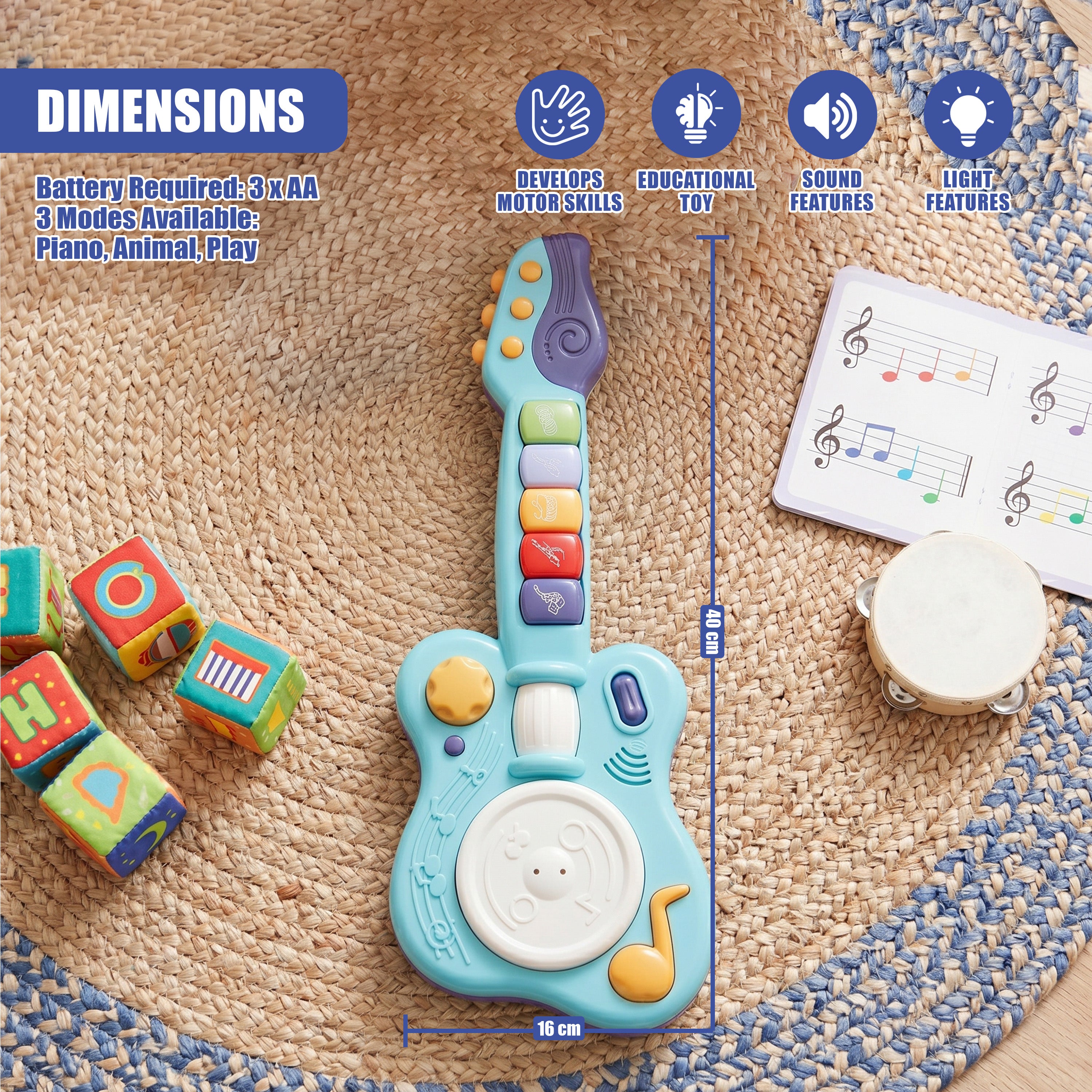 Toddler Guitar With Button Activated Musical Sounds