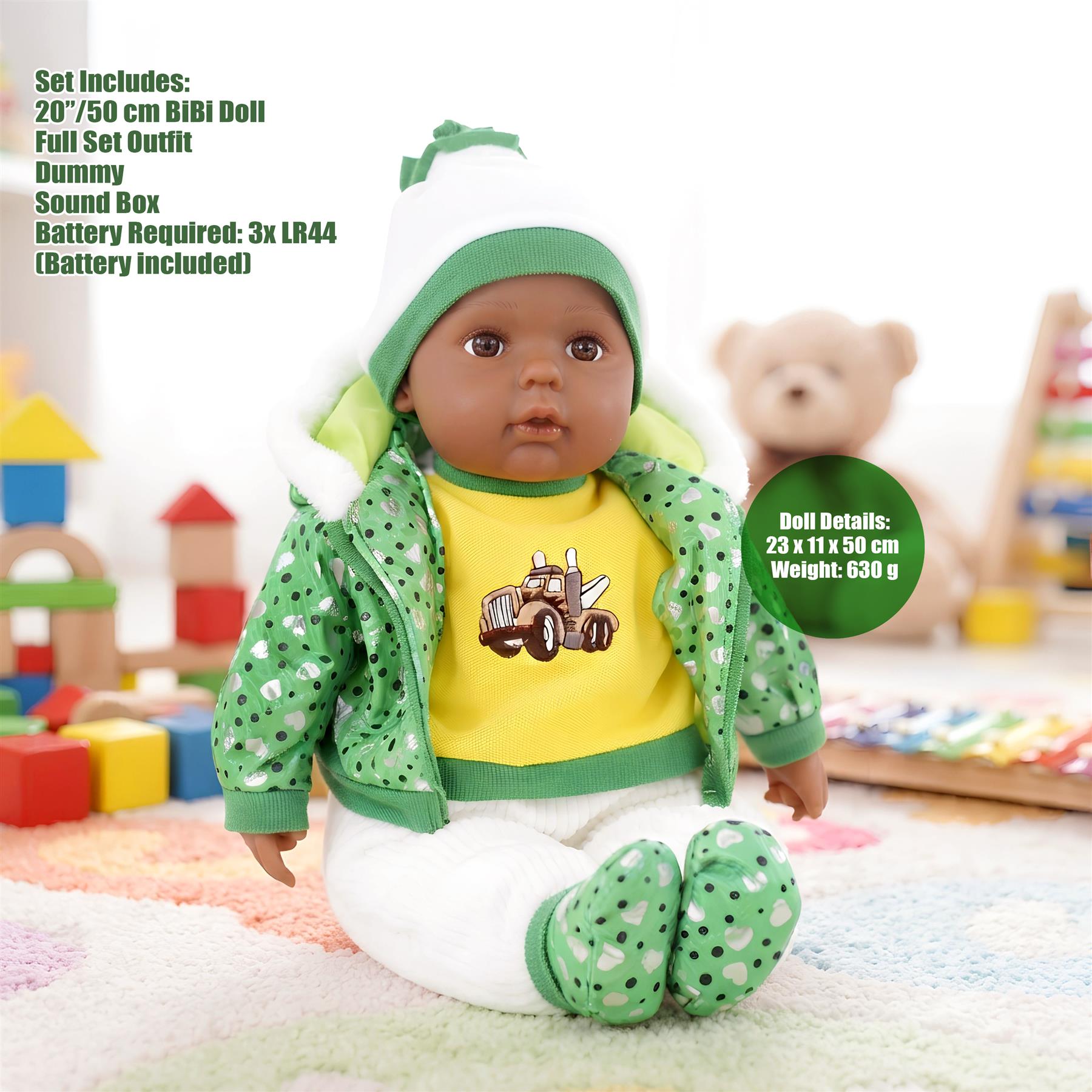 BiBi Black Baby Doll "Grean Pea" (50 cm / 20")
