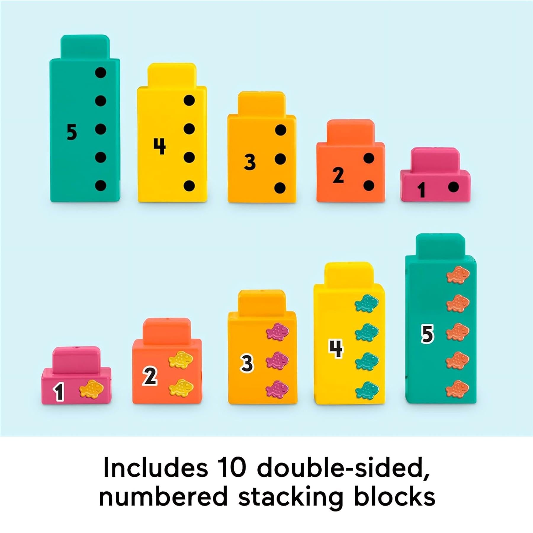 Set of colorful, double-sided stacking blocks featuring numbers one through five.