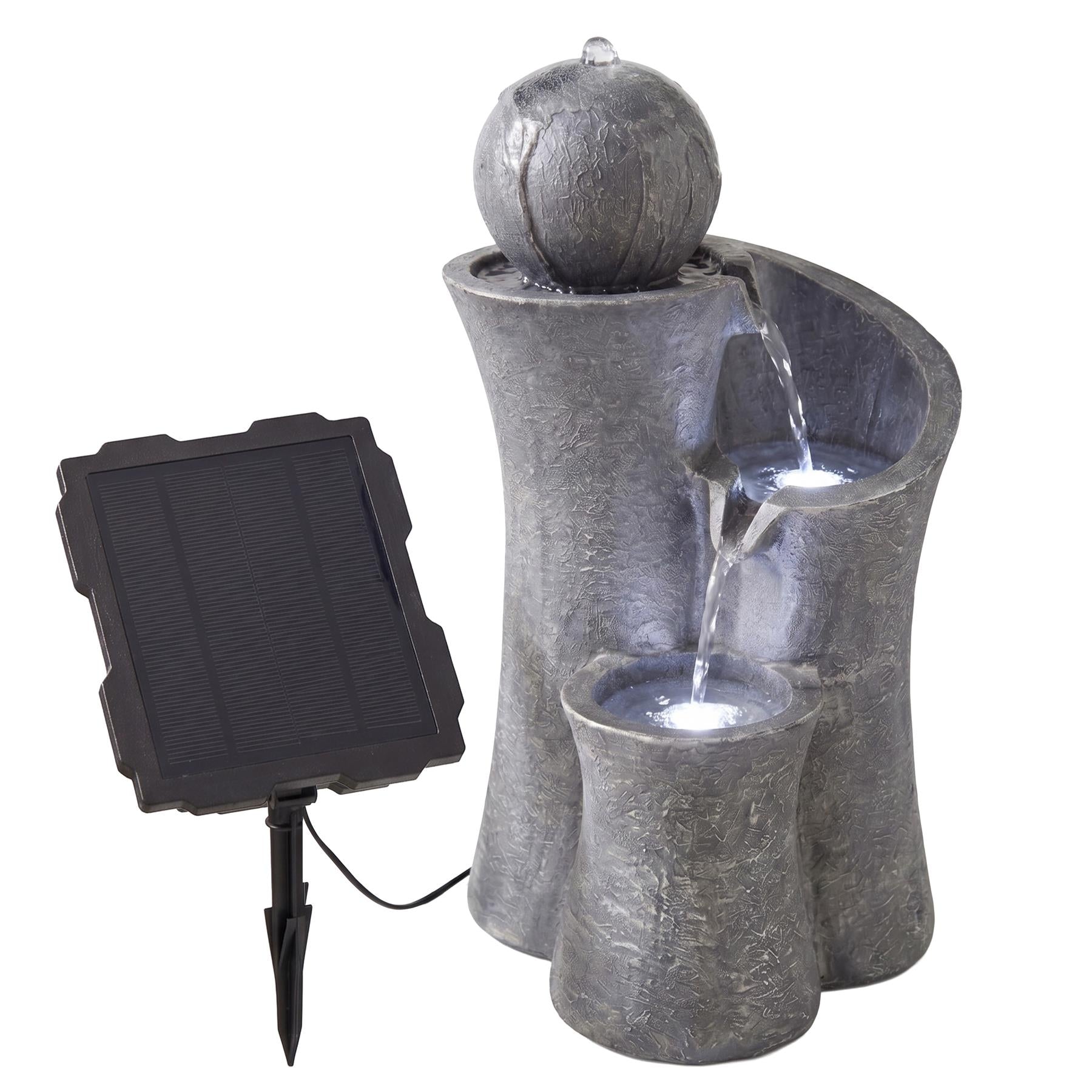 Solar Water Feature with Sphere on Top & LED Lights
