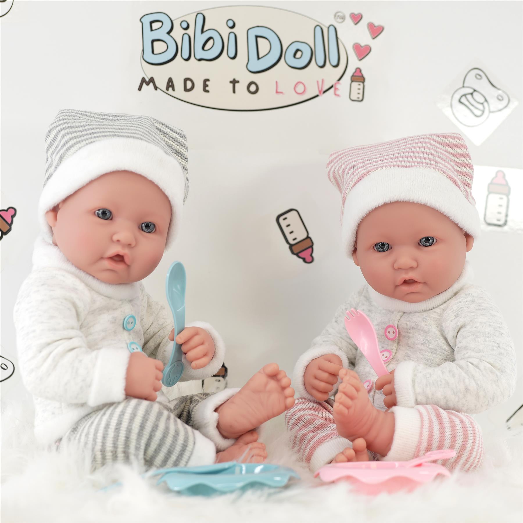 Twin Baby Dolls Dummy and Feeding Set by BiBi Doll - The Magic Toy Shop