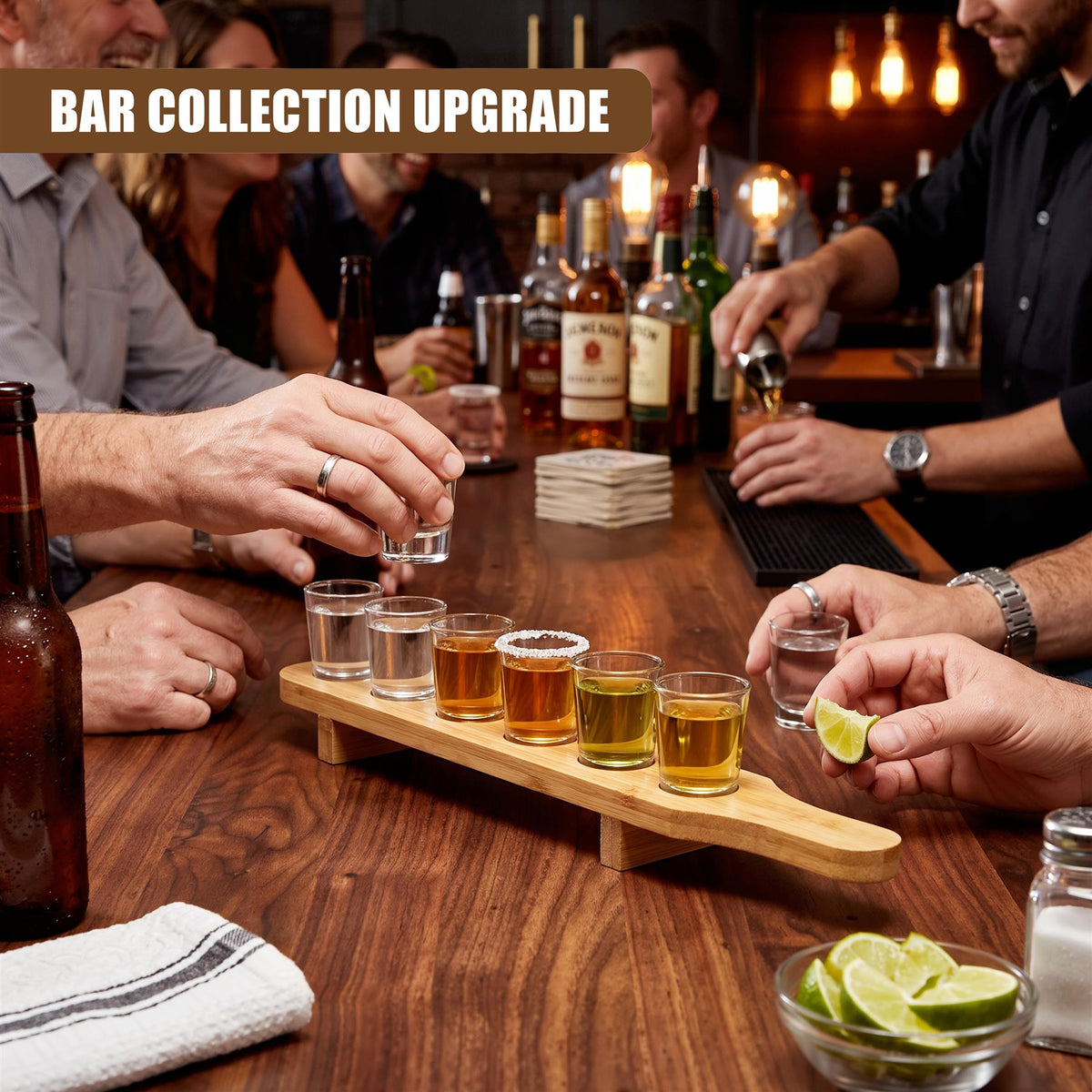 Set of 6 Shot Glasses with Wooden Holder - 40ml