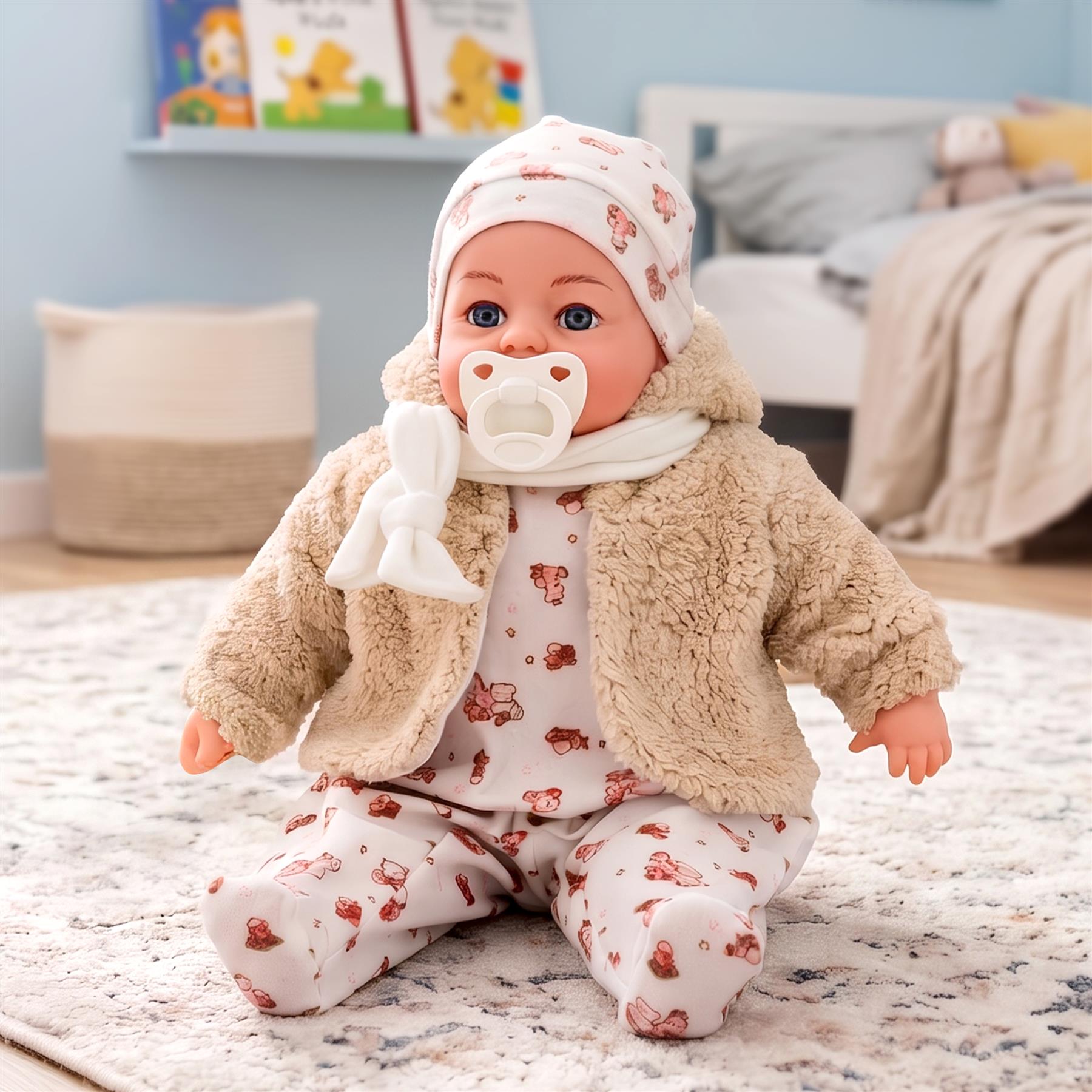 18" Girl Doll In Beige Coat