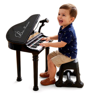 Black Electronic Piano With Microphone and Stool - The Magic Toy Shop