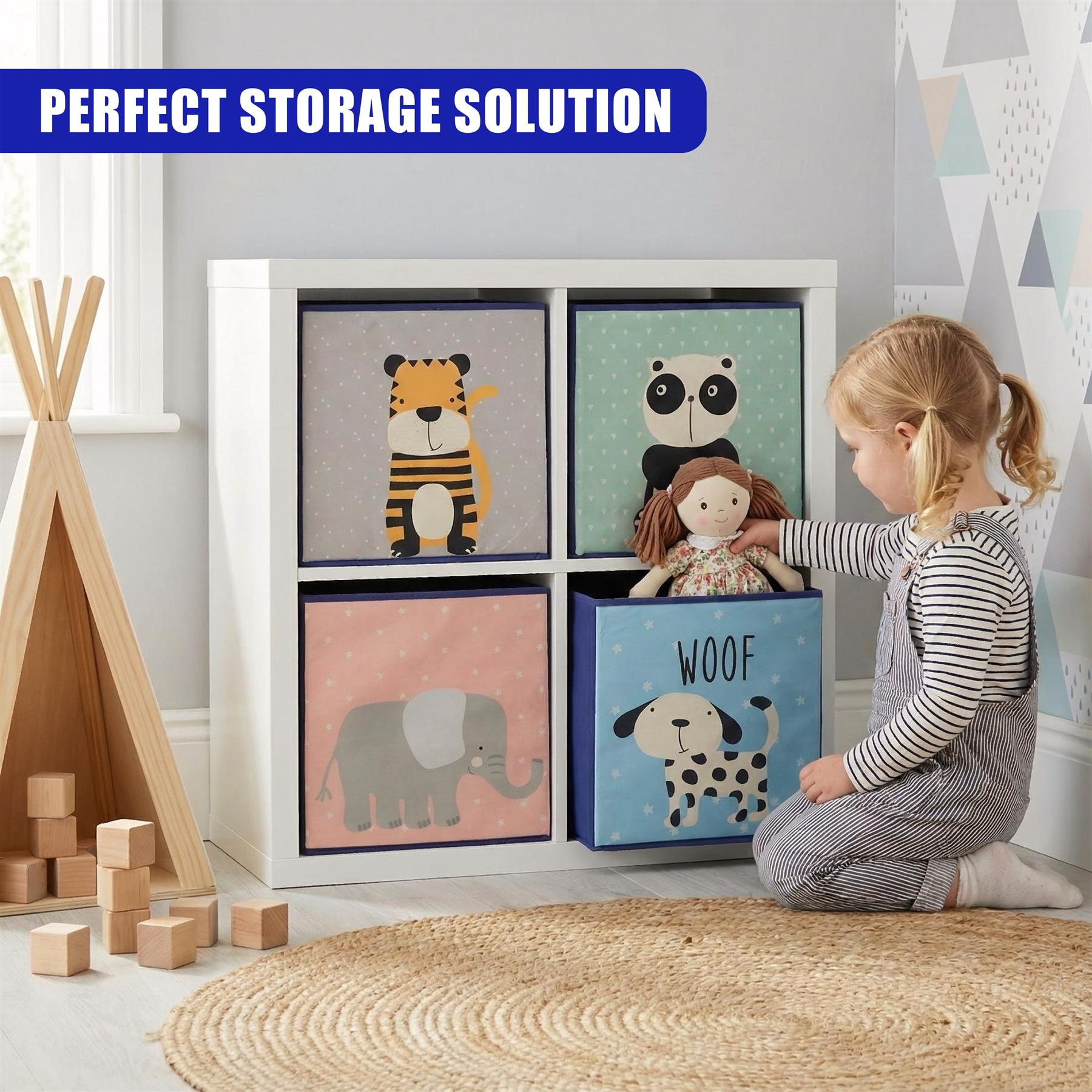 "A 4-box storage set with a playful animal print design." - The Magic Toy Shop