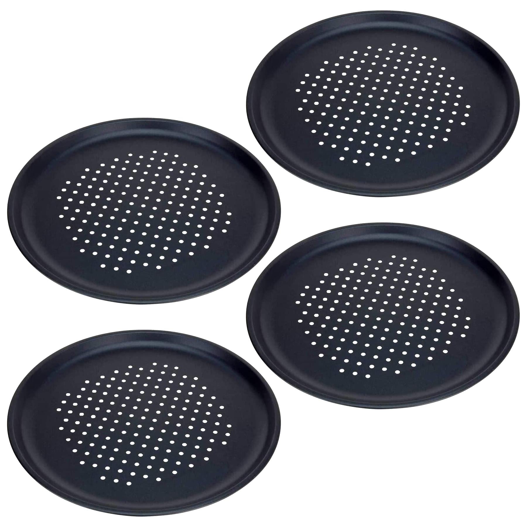 "Black plastic pizza stone set with non-stick surface and holes for easy handling, 4 pieces" - The Magic Toy Shop