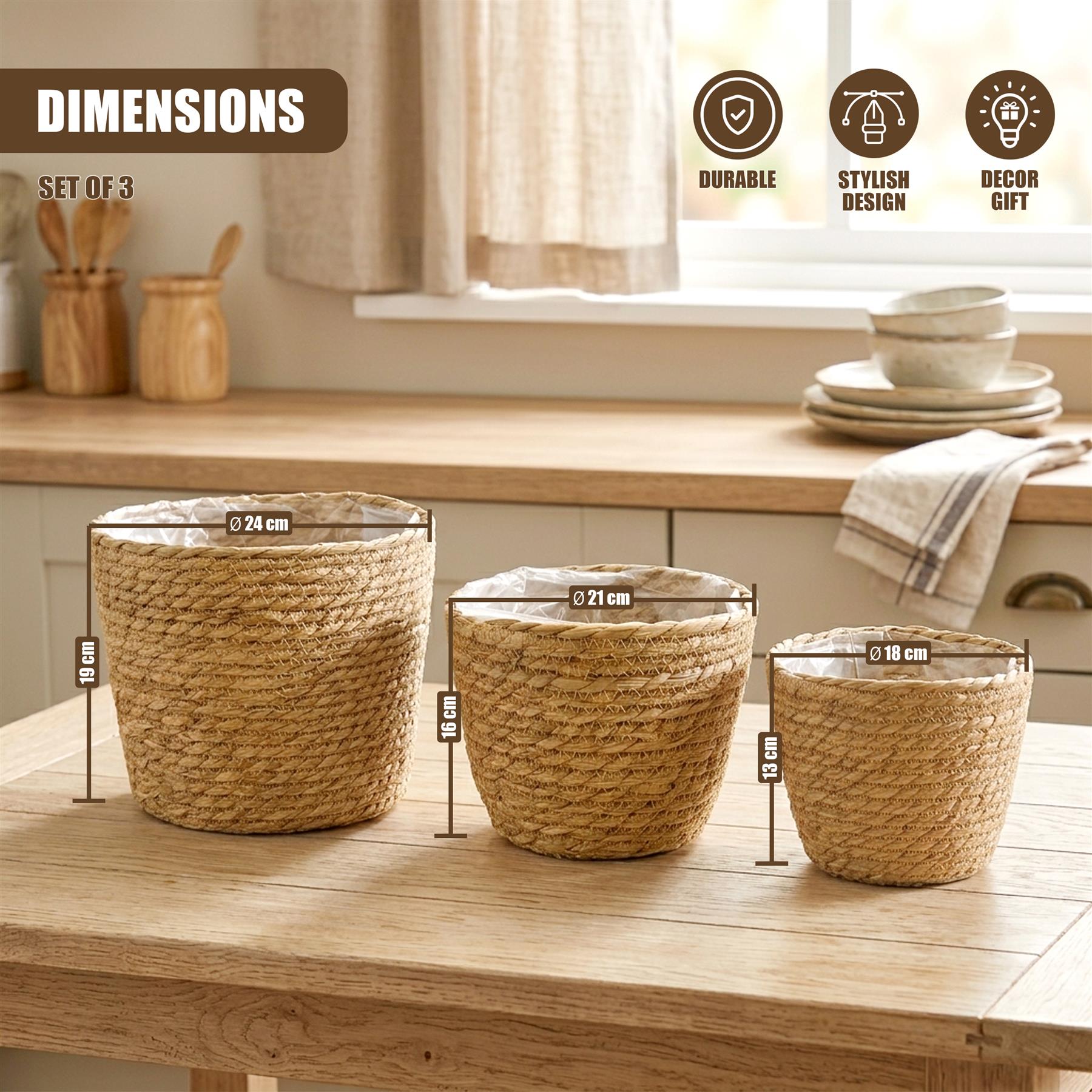 Set of 3 Wicker Planters