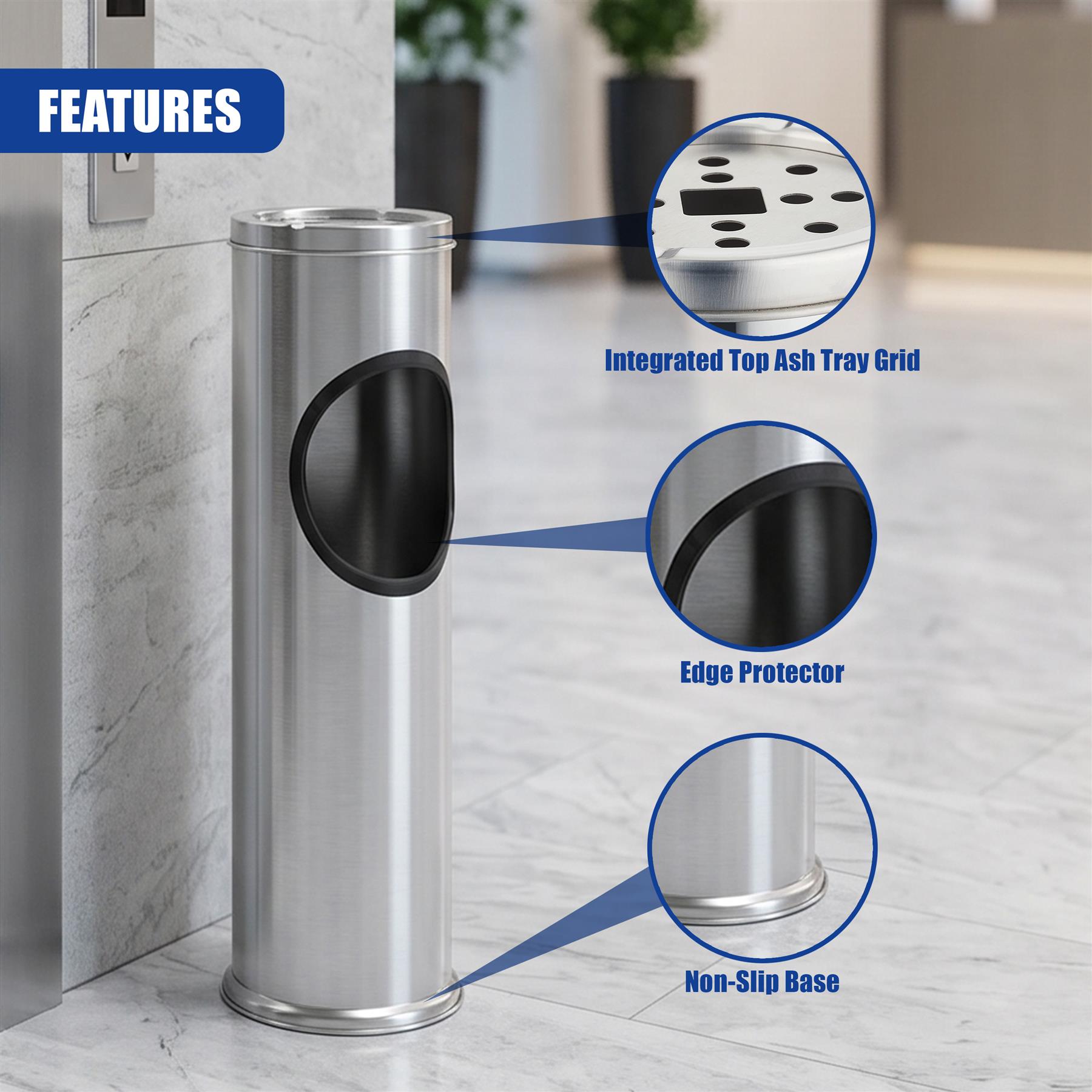 Free Standing Stainless Steel Outdoor Ashtray with Bin