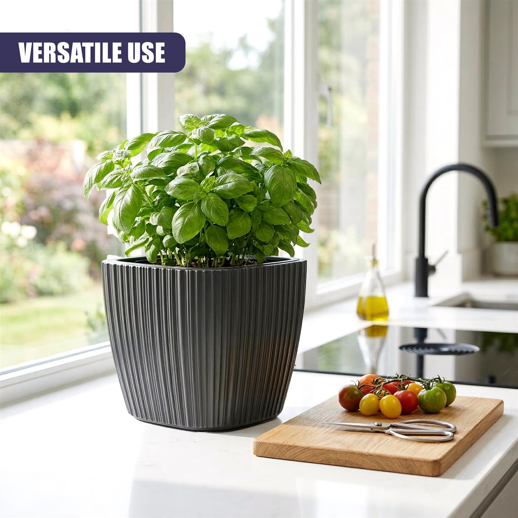 Black Plant Pot with Insert, 29 cm