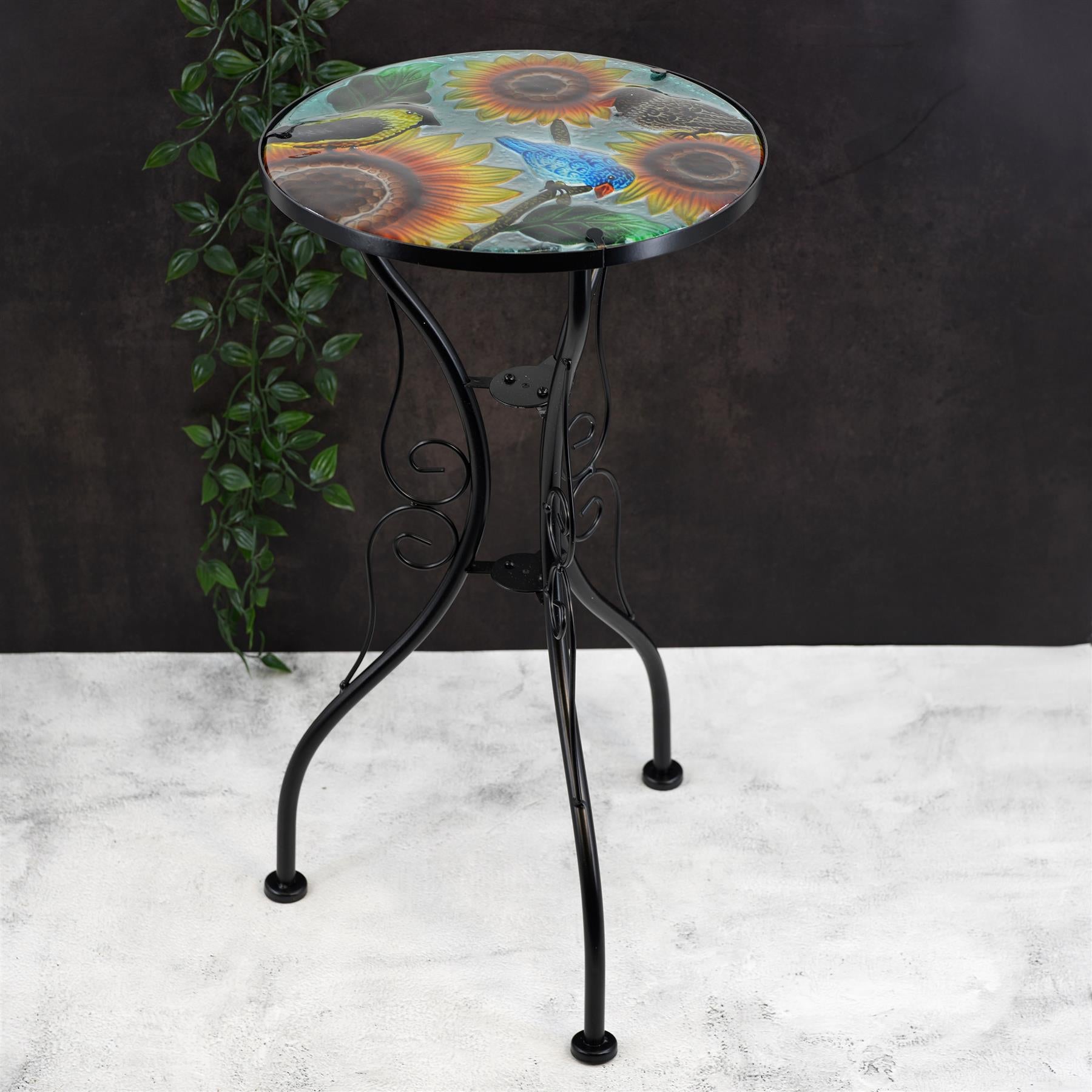 Geezy Round Side Mosaic Table With Sunflower Design