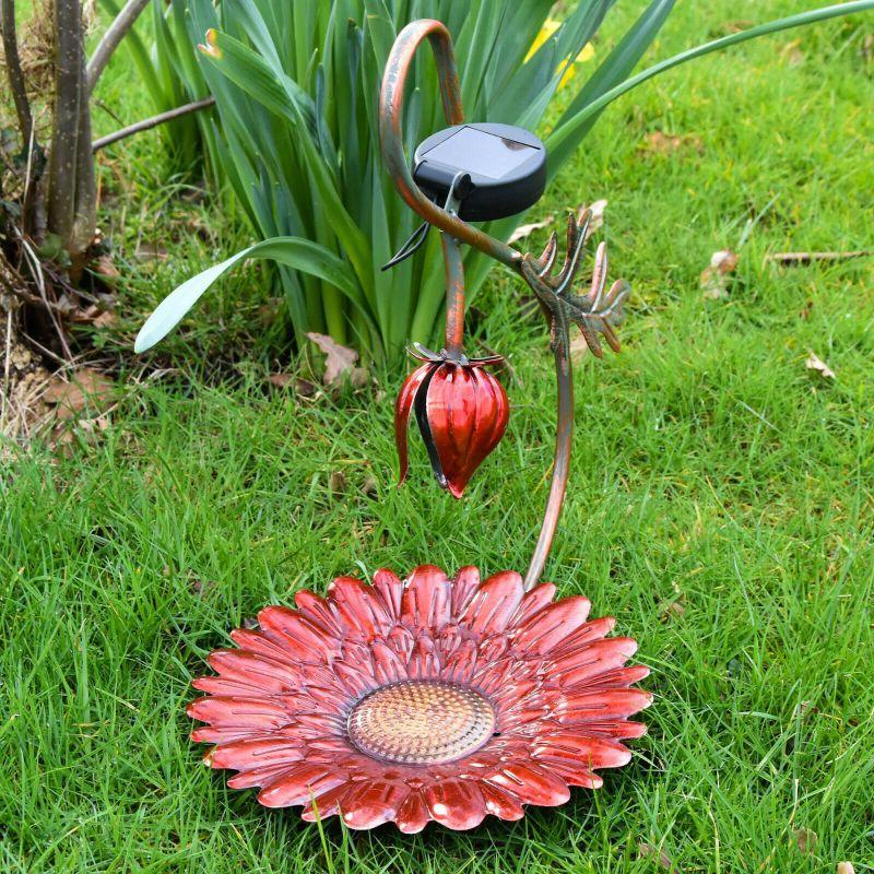 Solar LED Light Red Hanging Metal Bird Feeder