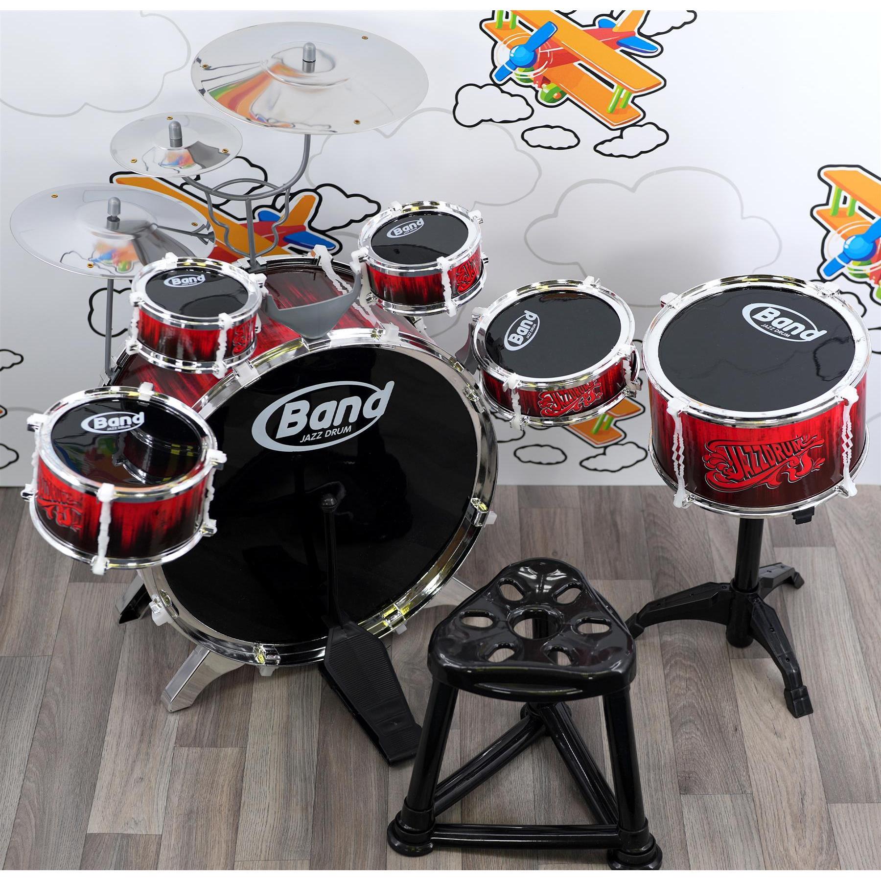 The Magic Toy Shop Kids Drum Kit With Stool 10 Piece