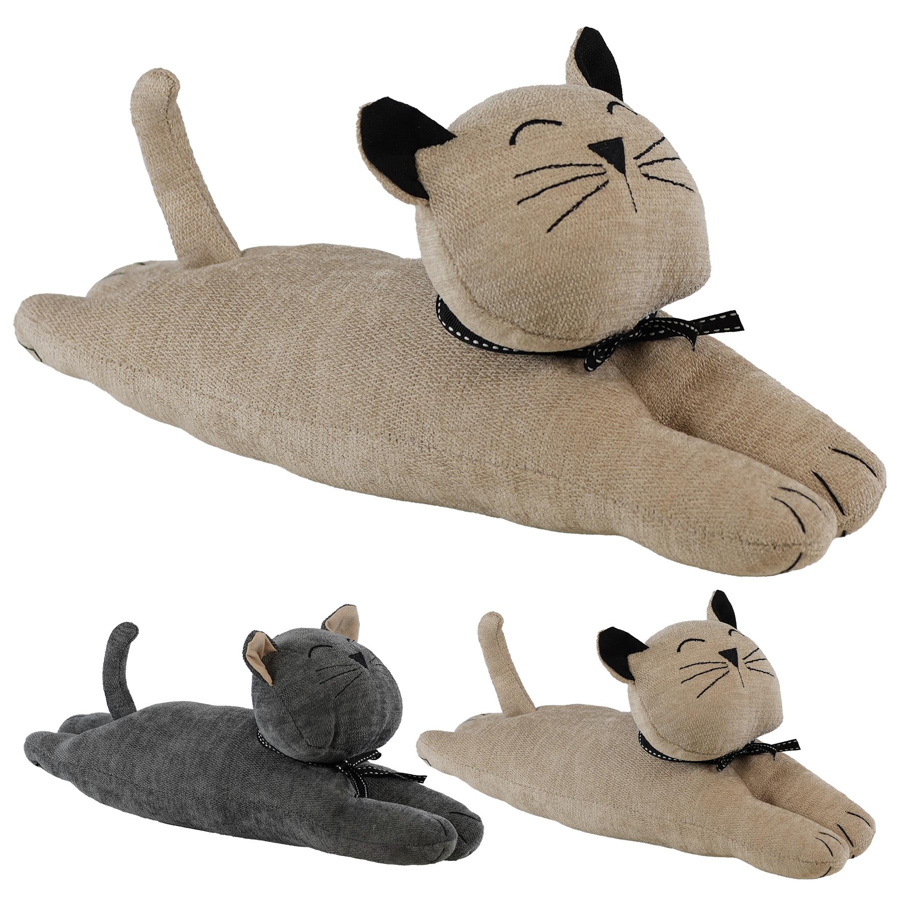 "A black and silver cat door stopper, featuring a curved design and sturdy construction for easy installation." - themagictoyshop.