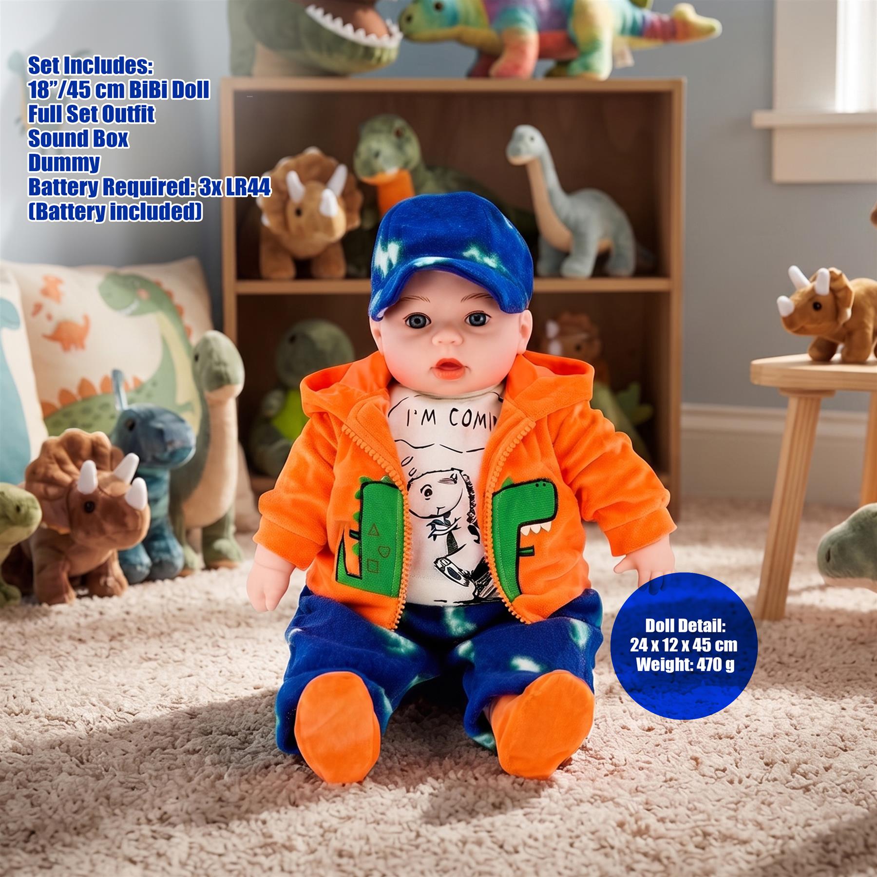 BiBi Baby Doll "#3 Dinoboy" (45 cm / 18")