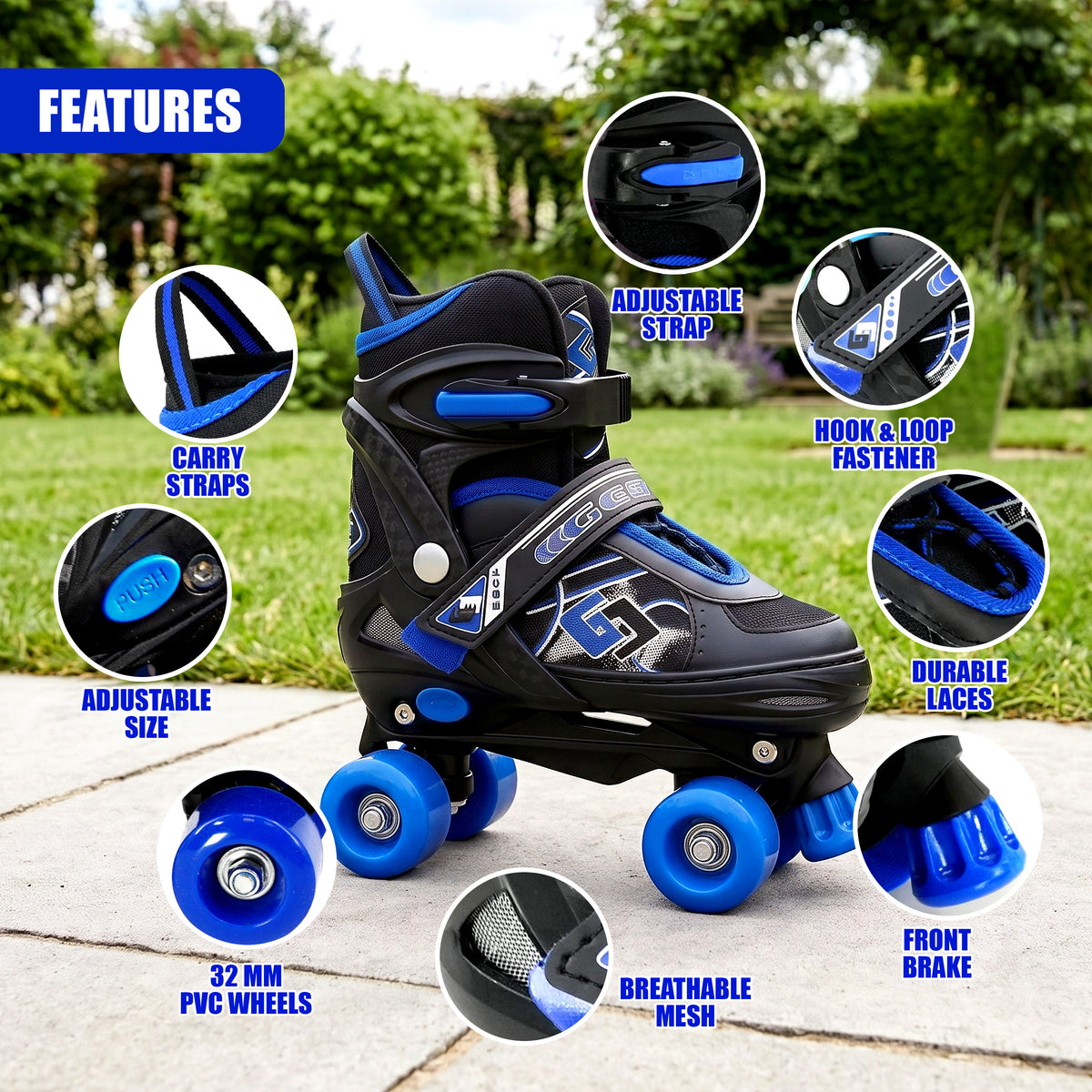 Blue & Black Kids Adjustable Roller Skates