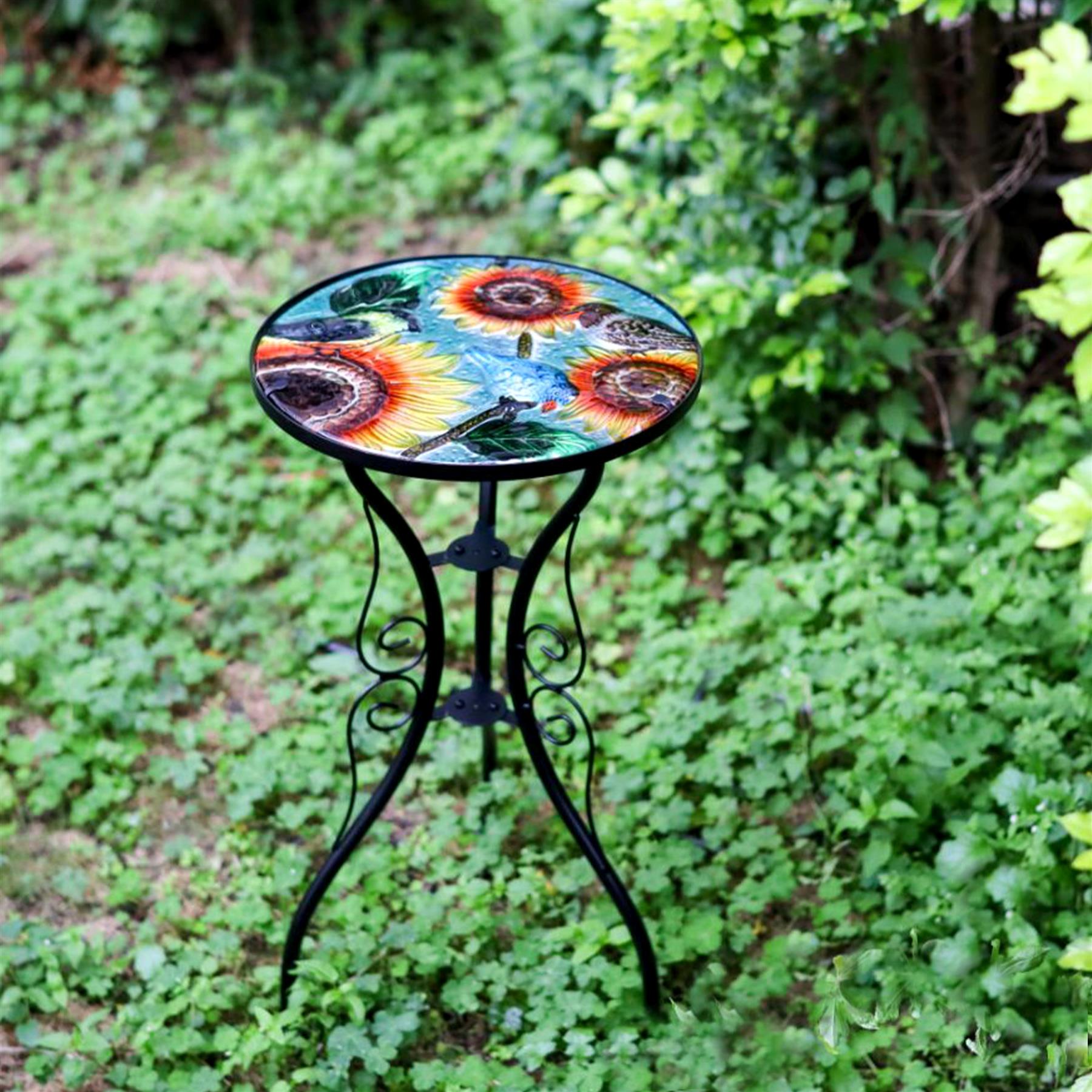 Geezy Round Side Mosaic Table With Sunflower Design