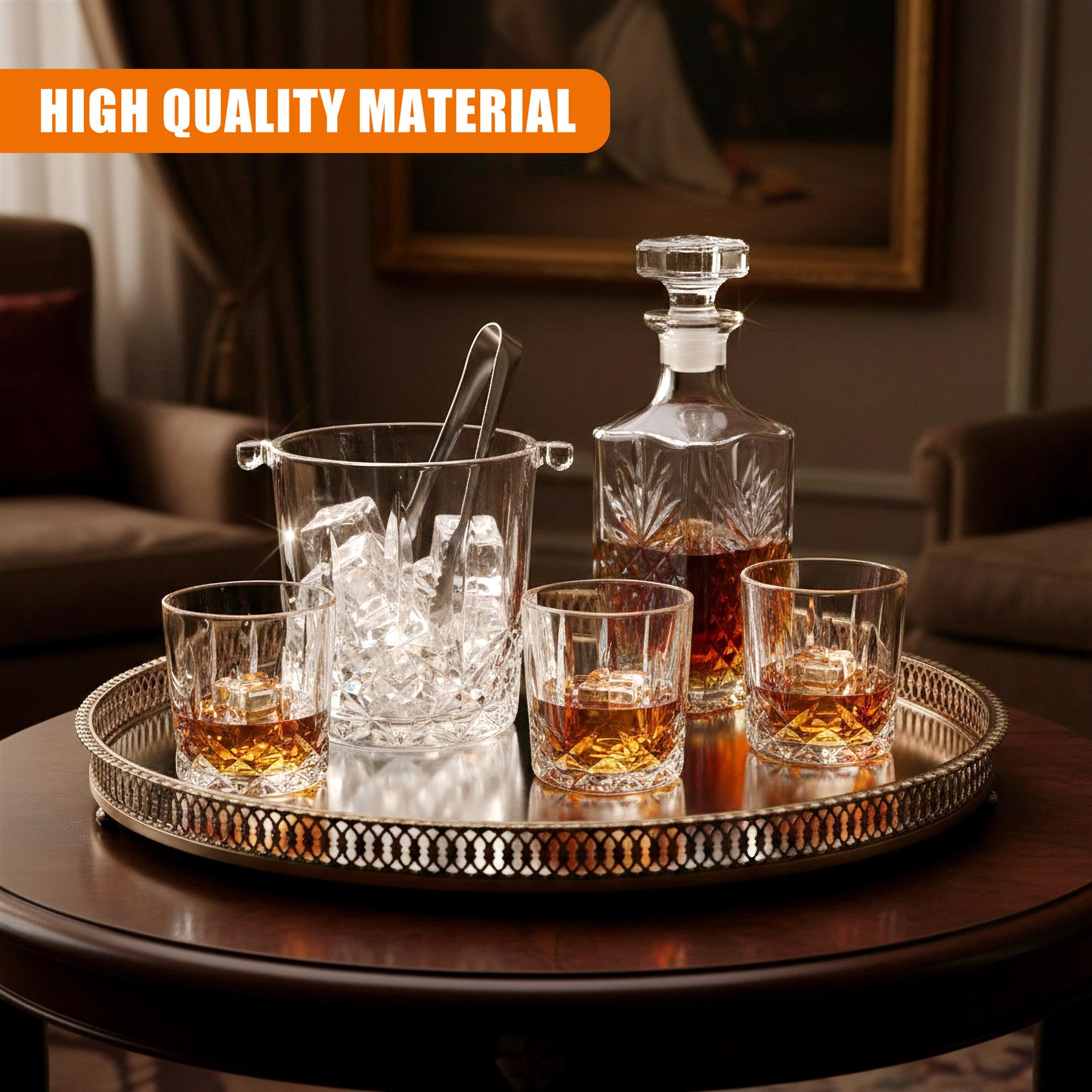 Set of 4 Whiskey Glasses with Ice Bucket