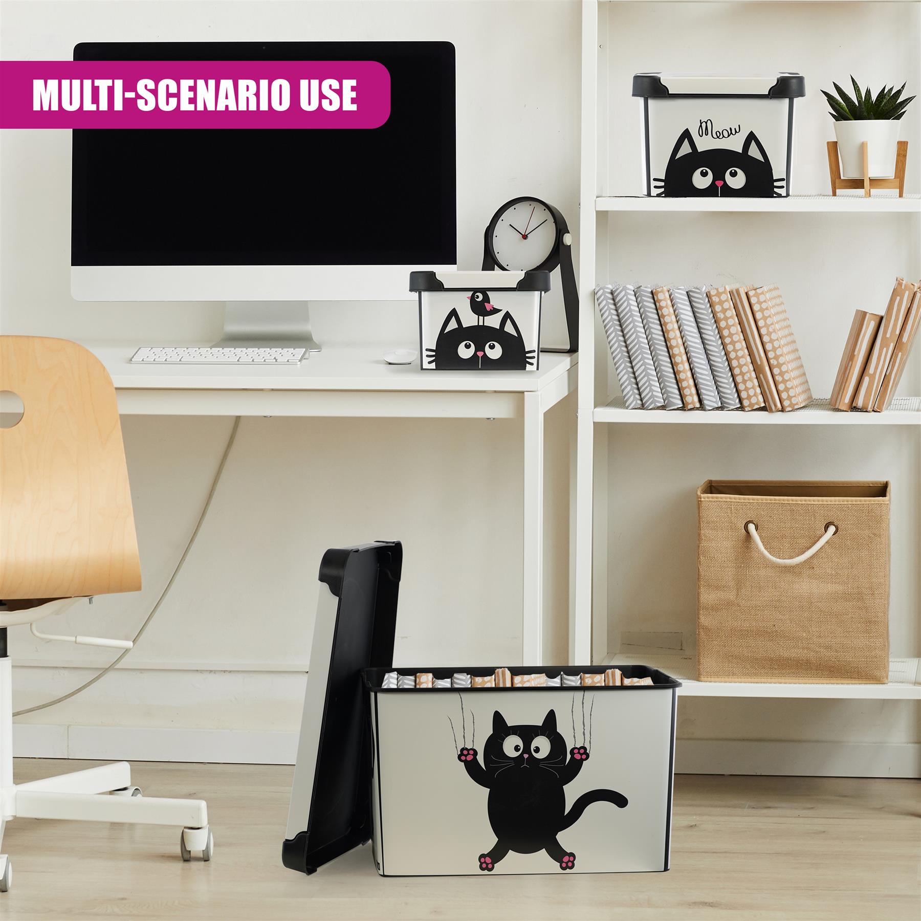 Cat Themed Storage Boxes with Lids - Set of 3