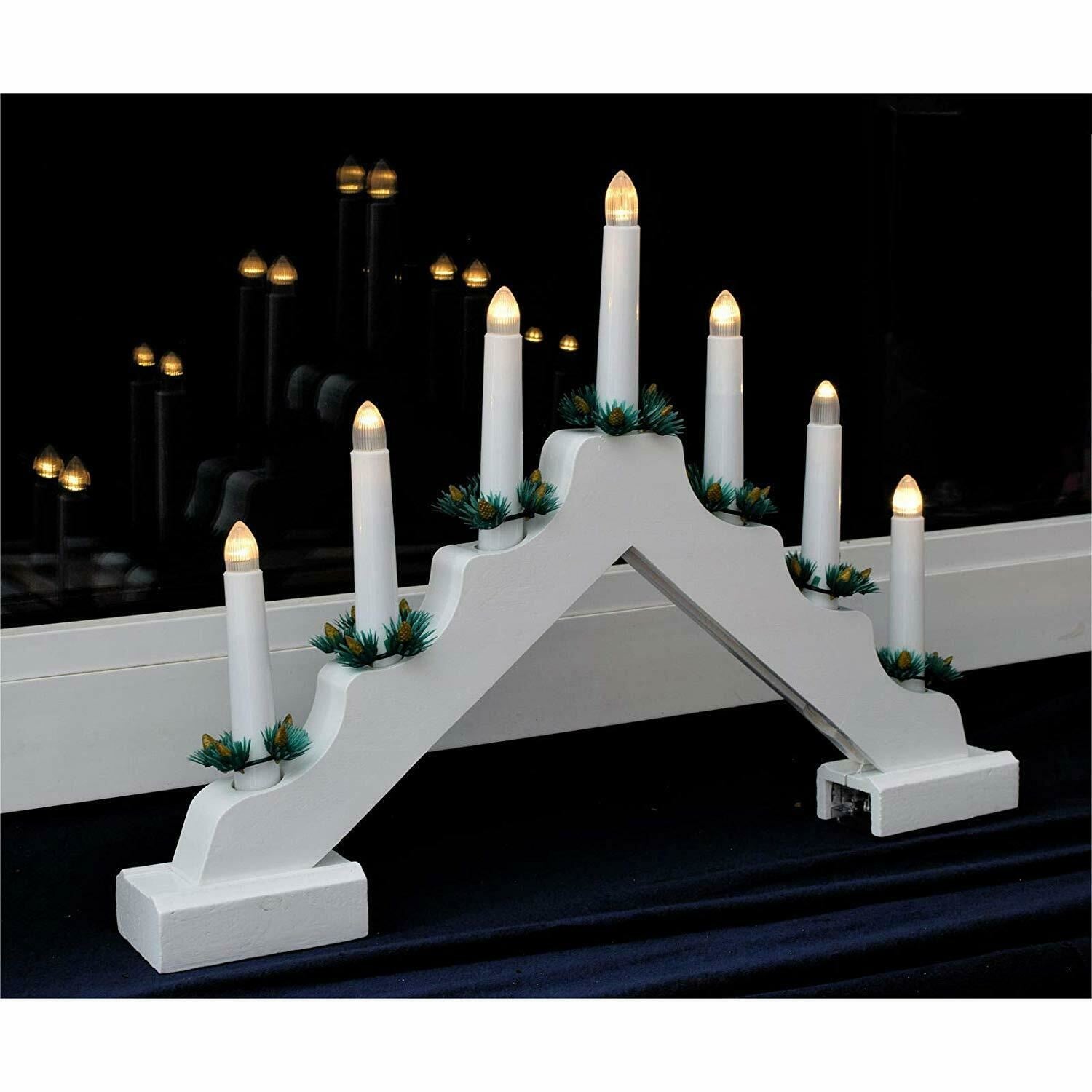 GEEZY White Pre-Lit Wooden Candle Bridge With 7 Led Lights