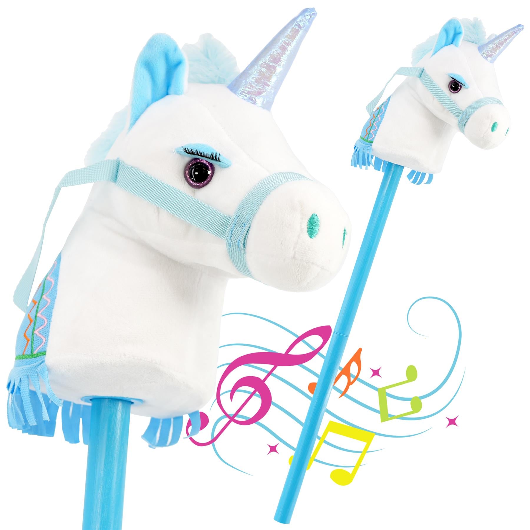 The Magic Toy Shop Kids Hobby Horse Blue Unicorn with Sounds