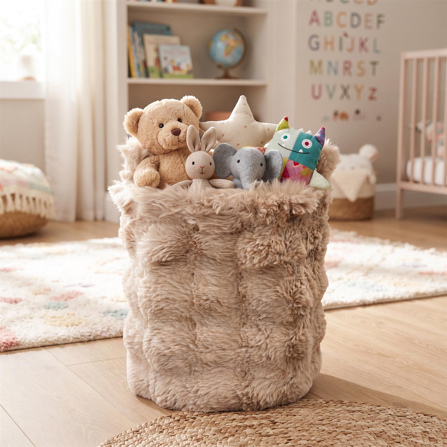 Faux Fur Round Storage Basket