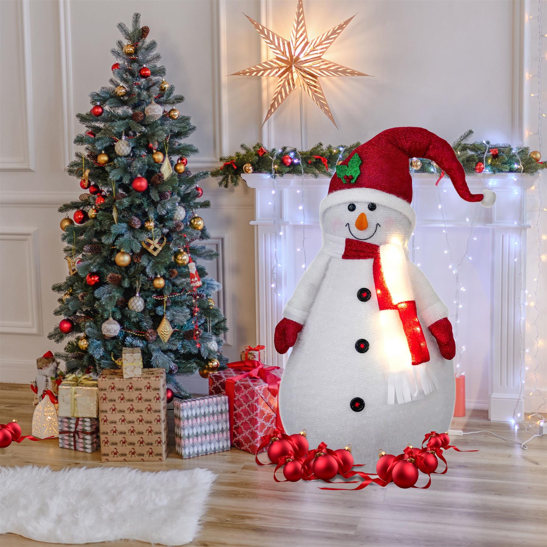 The Magic Toy Shop Collapsible Snowman Christmas Decoration with LED lights