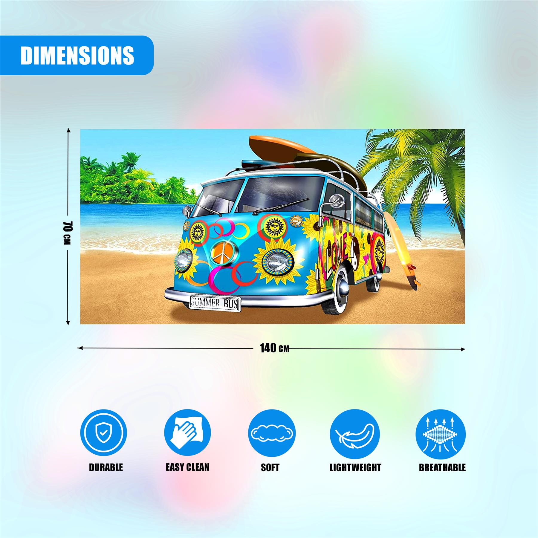 Blue Summer Bus Design Large Towel