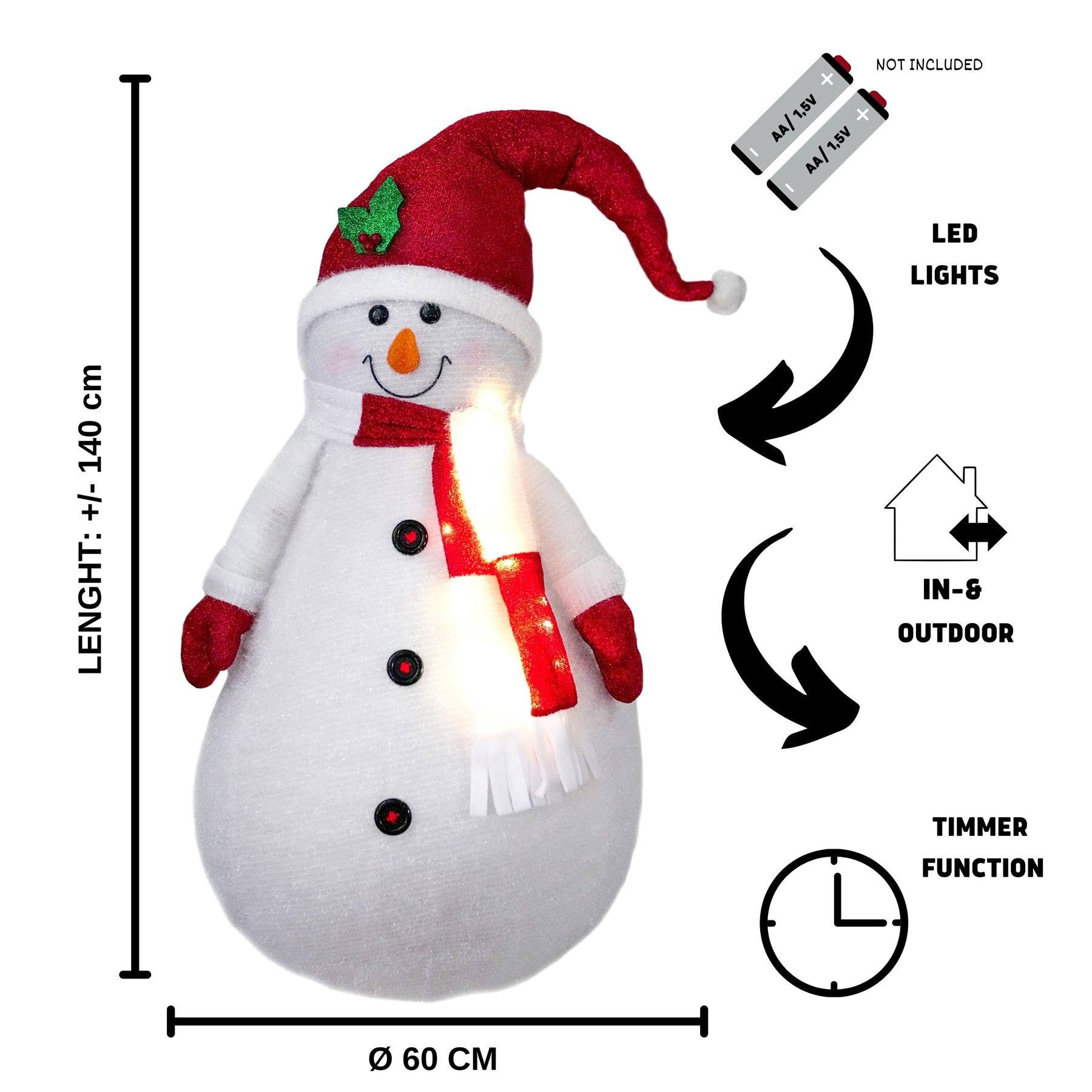 The Magic Toy Shop Collapsible Snowman Christmas Decoration with LED lights