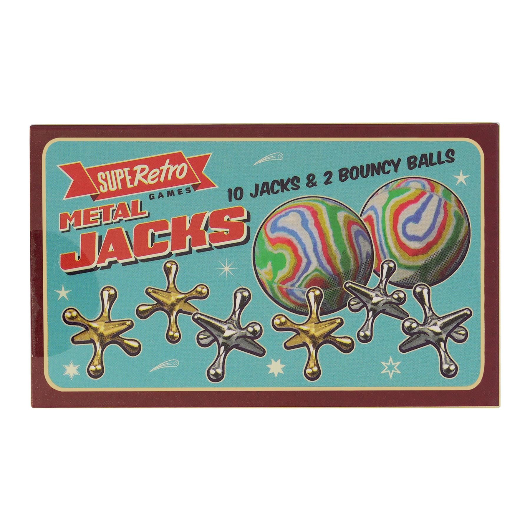 "Traditional metal jacks game featuring five classic jacks, perfect for outdoor play."