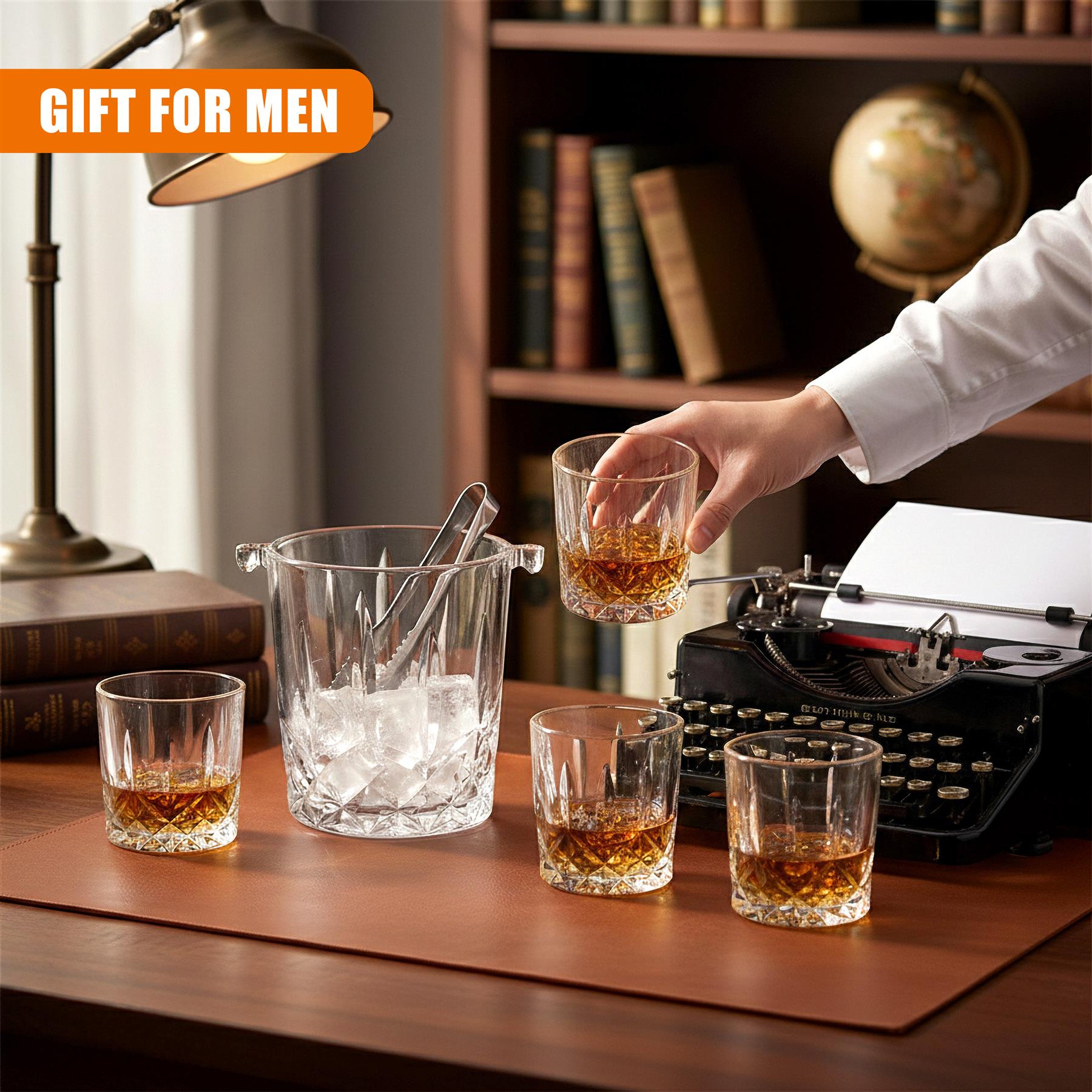 Set of 4 Whiskey Glasses with Ice Bucket
