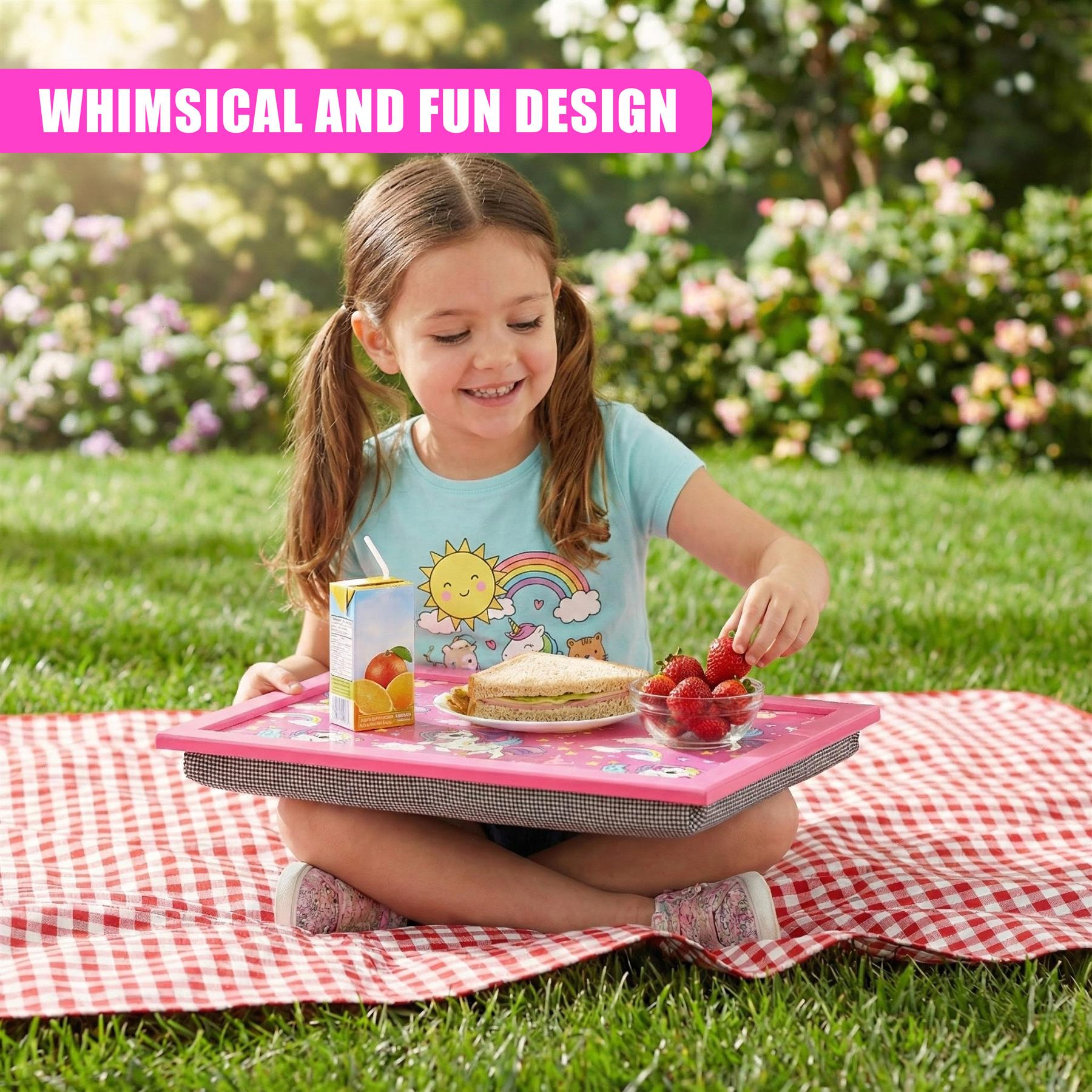 Lap Tray with Bean Bag Cushion Rainbow Unicorn Design