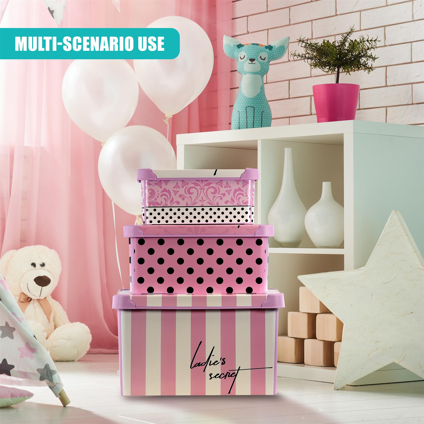 Pink Storage Boxes with Lids - Set of 3