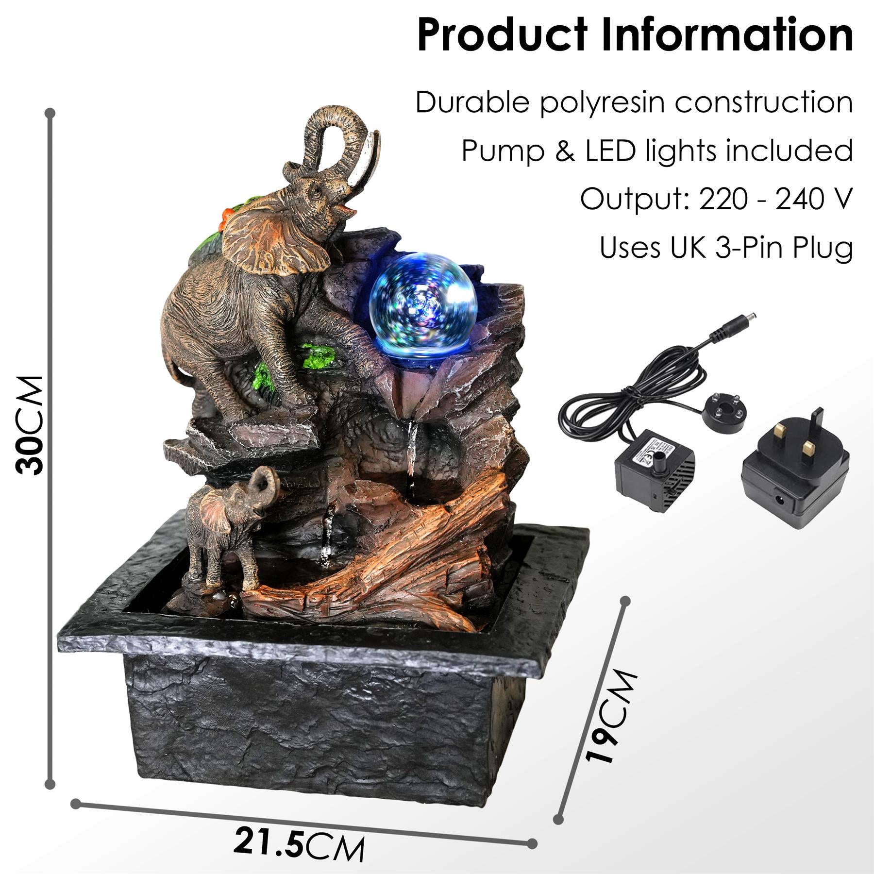 Elephant Water Feature LED Lights by GEEZY - The Magic Toy Shop