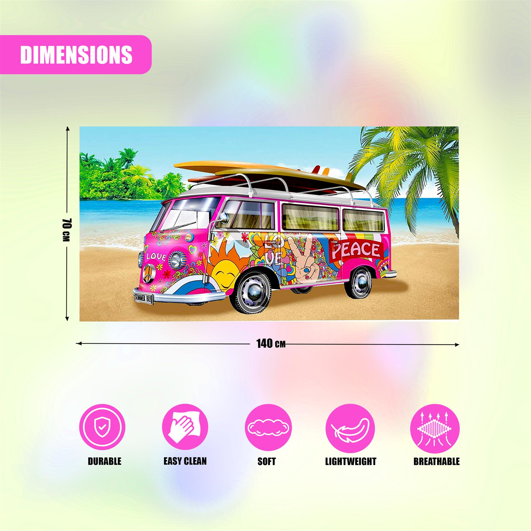 Pink Summer Bus Design Large Towel