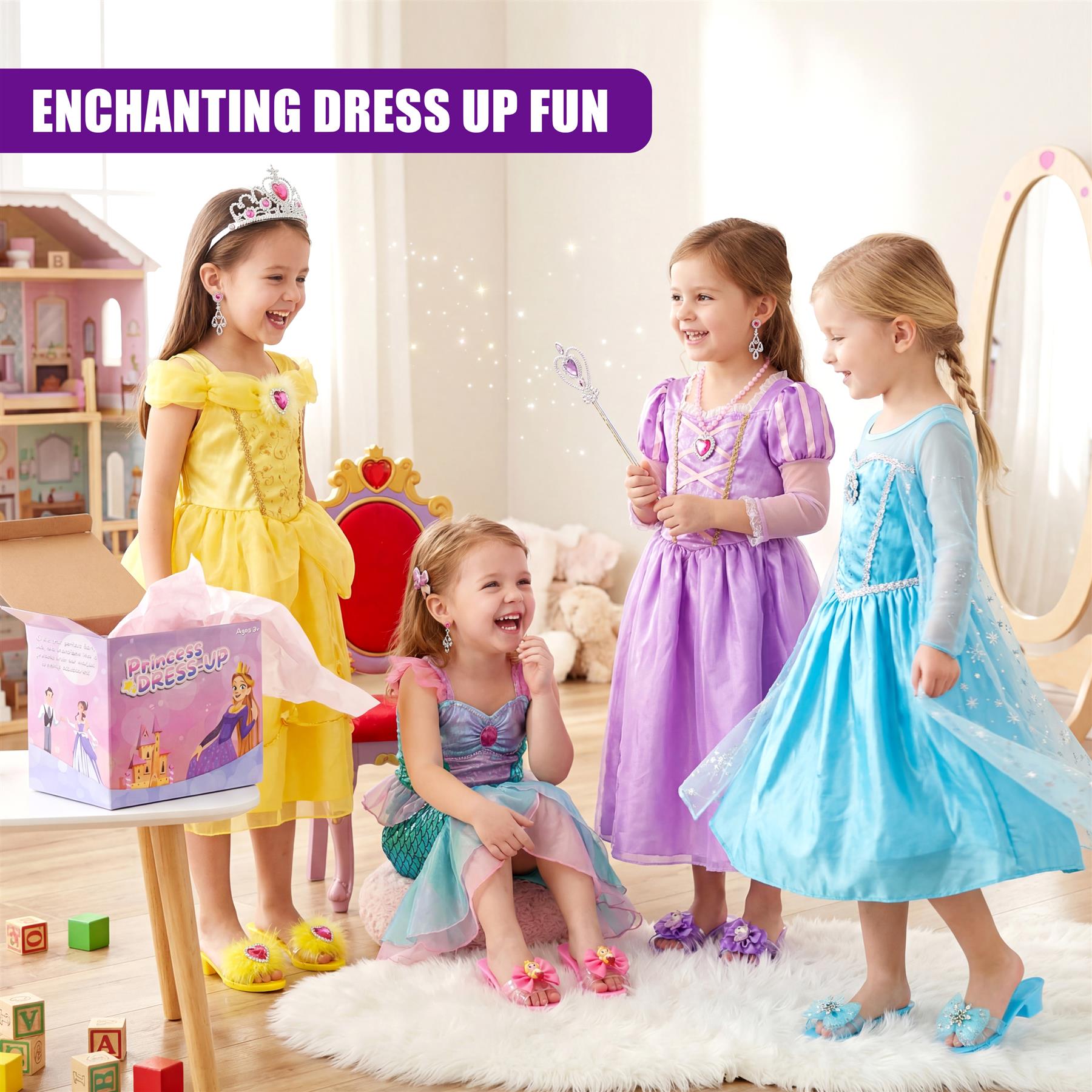 open lace back dress Princess Play Shoes Jewellery & Storage Set by The Magic Toy Shop