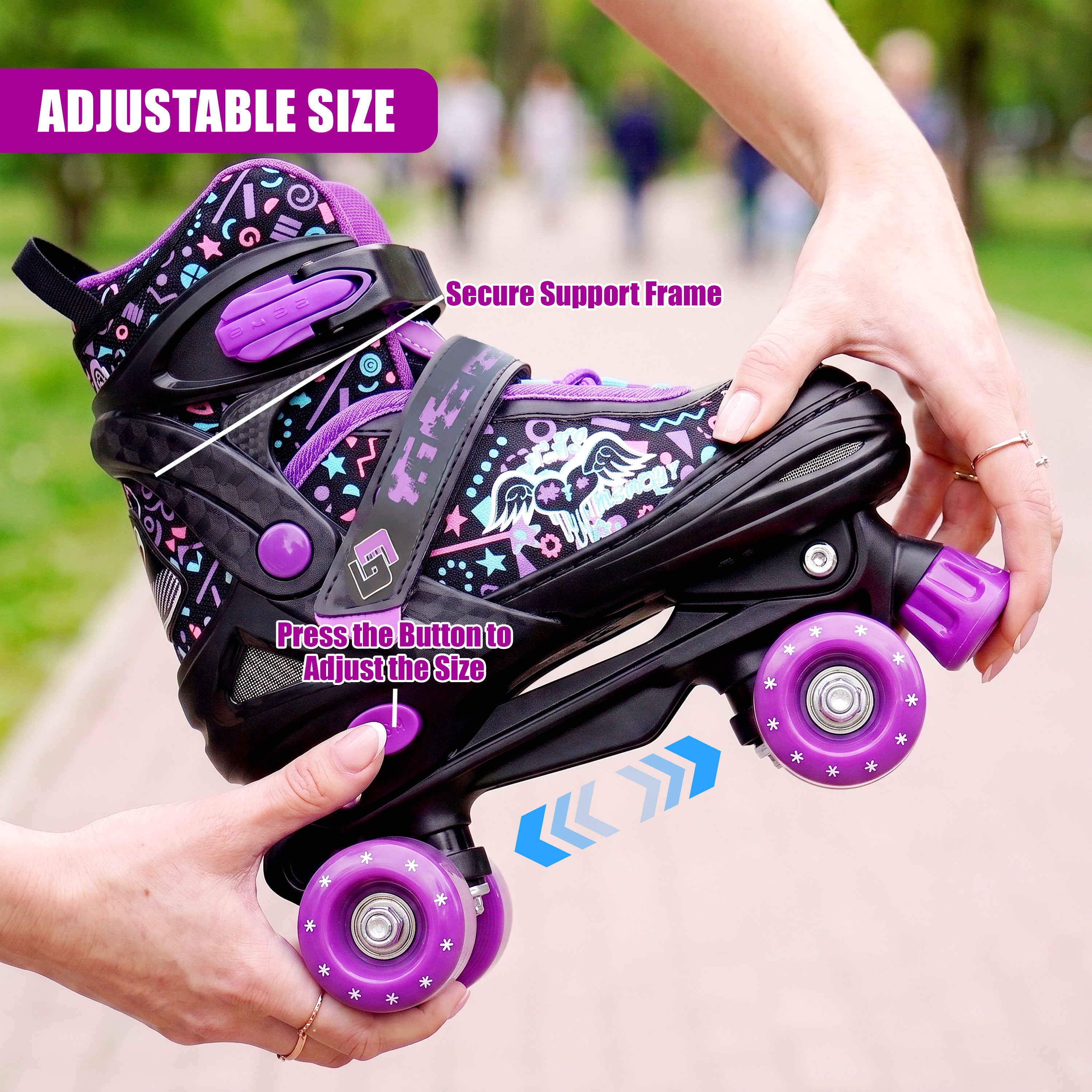 Black & Purple Kids Adjustable Roller Skates