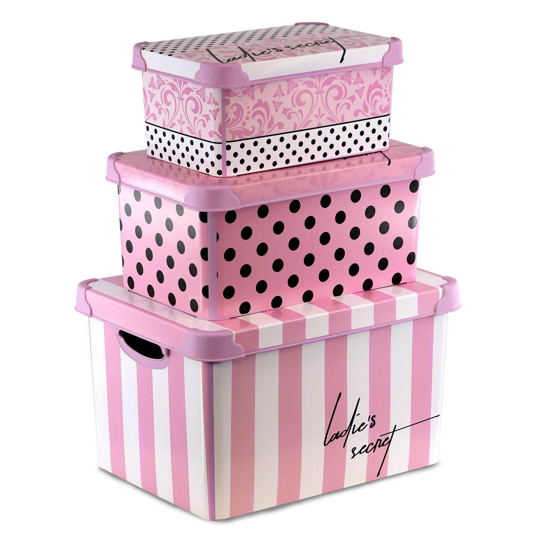 Pink Storage Boxes with Lids - Set of 3