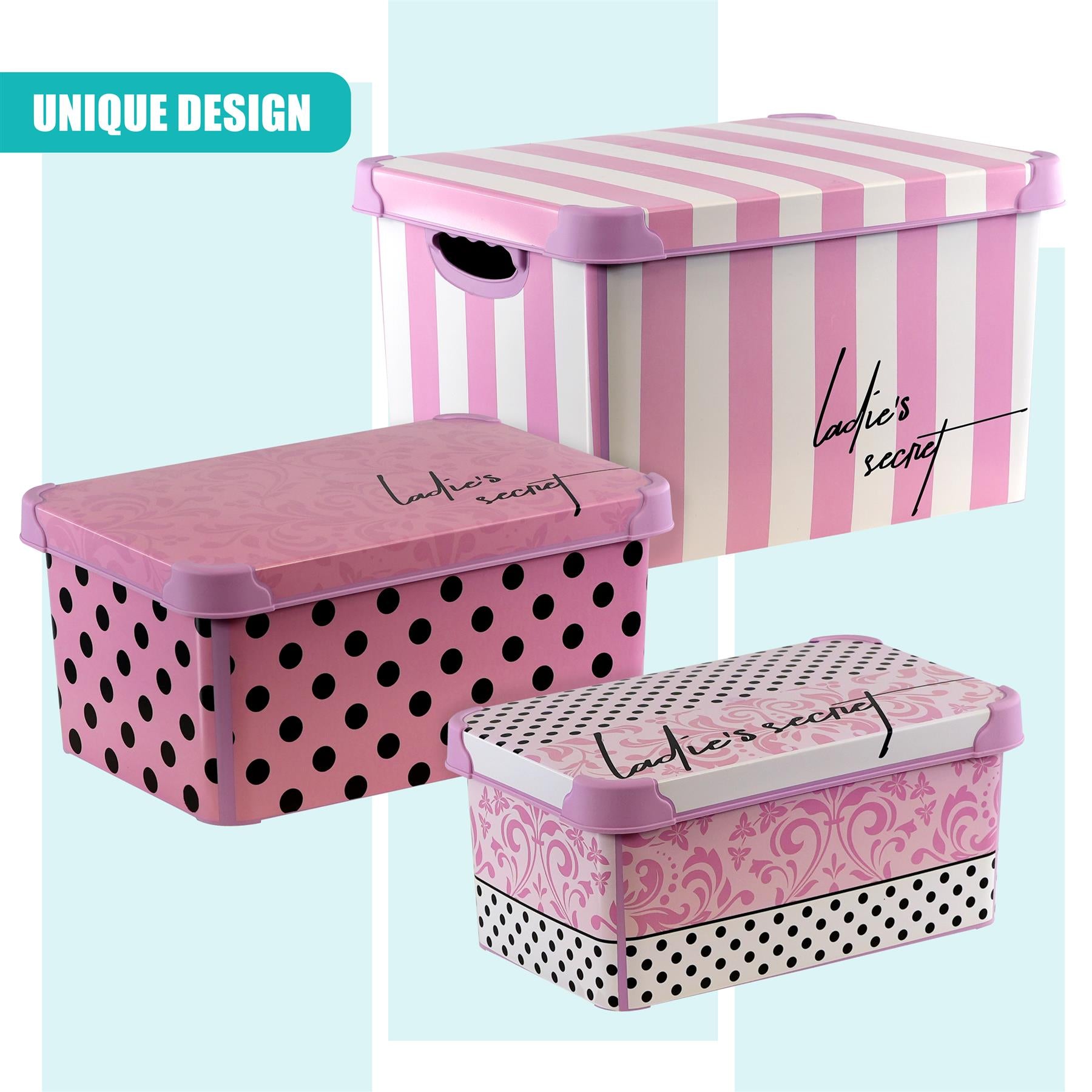 Pink Storage Boxes with Lids - Set of 3