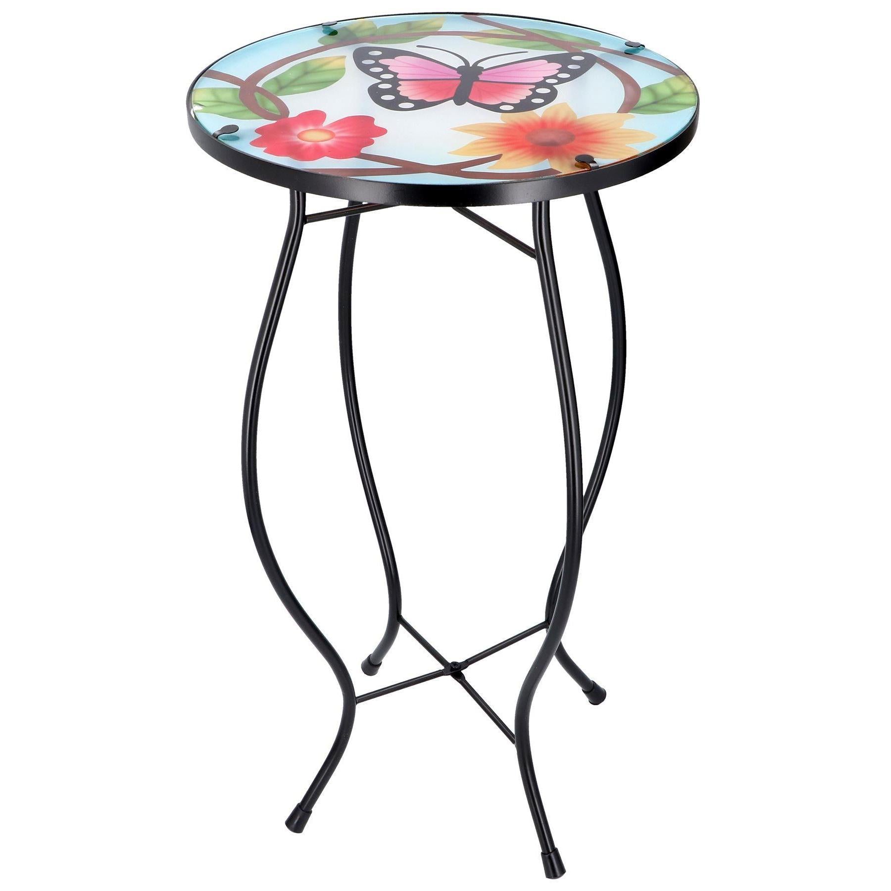 GEEZY Round Side Mosaic Table With Small Butterfly Design